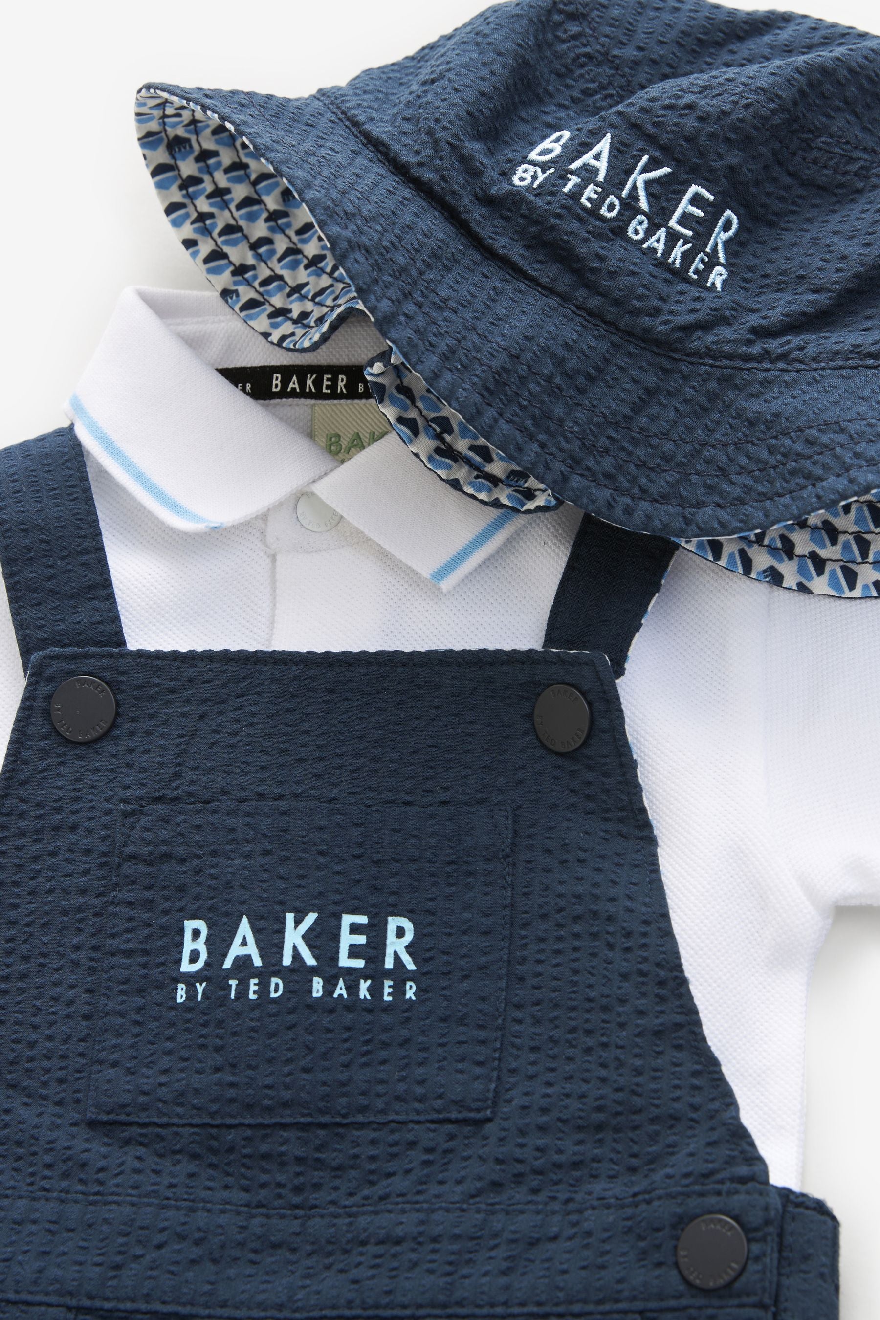 Navy Baker by Ted Baker Seersucker Dunagrees, Polo and Hat Set