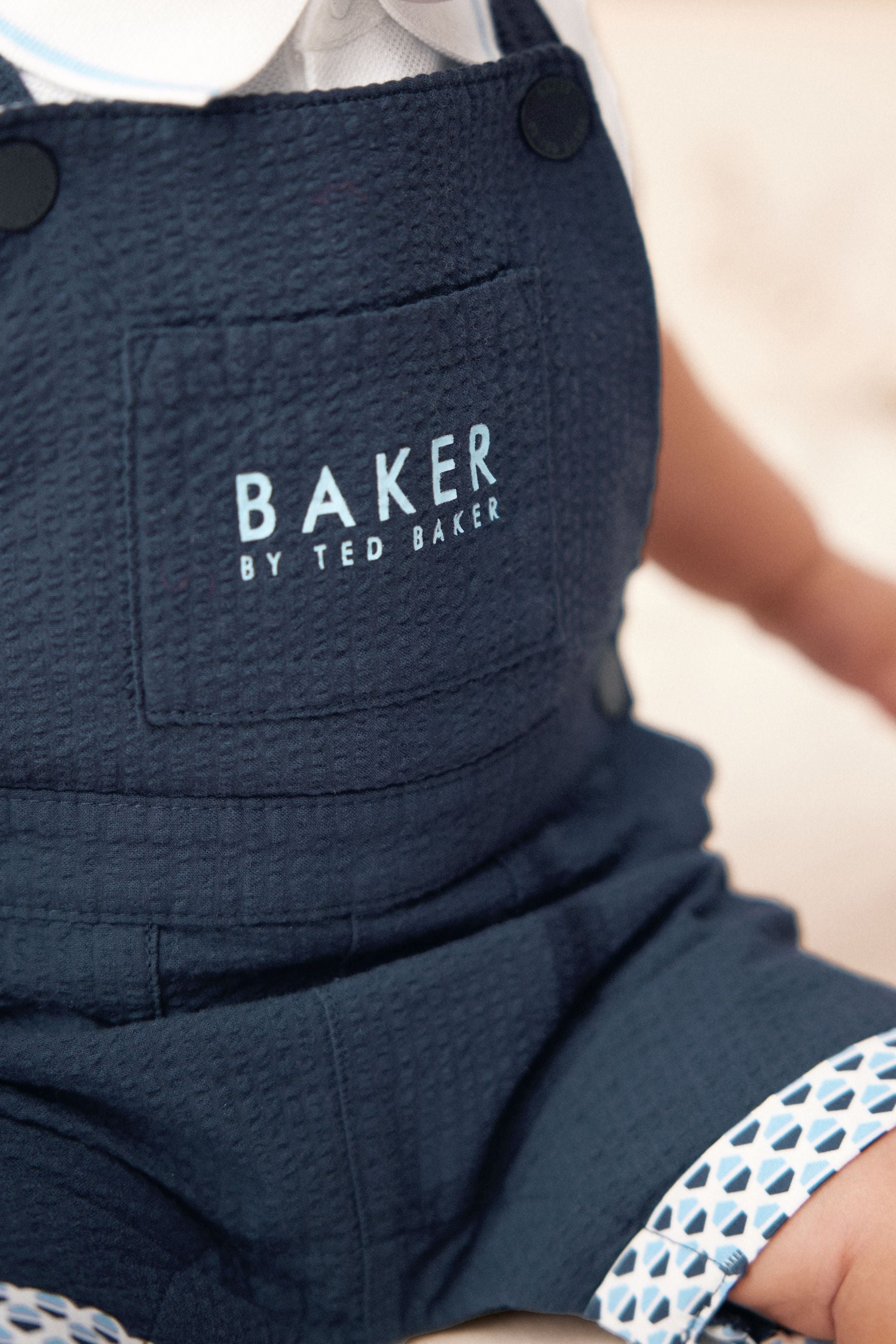 Navy Baker by Ted Baker Seersucker Dunagrees, Polo and Hat Set