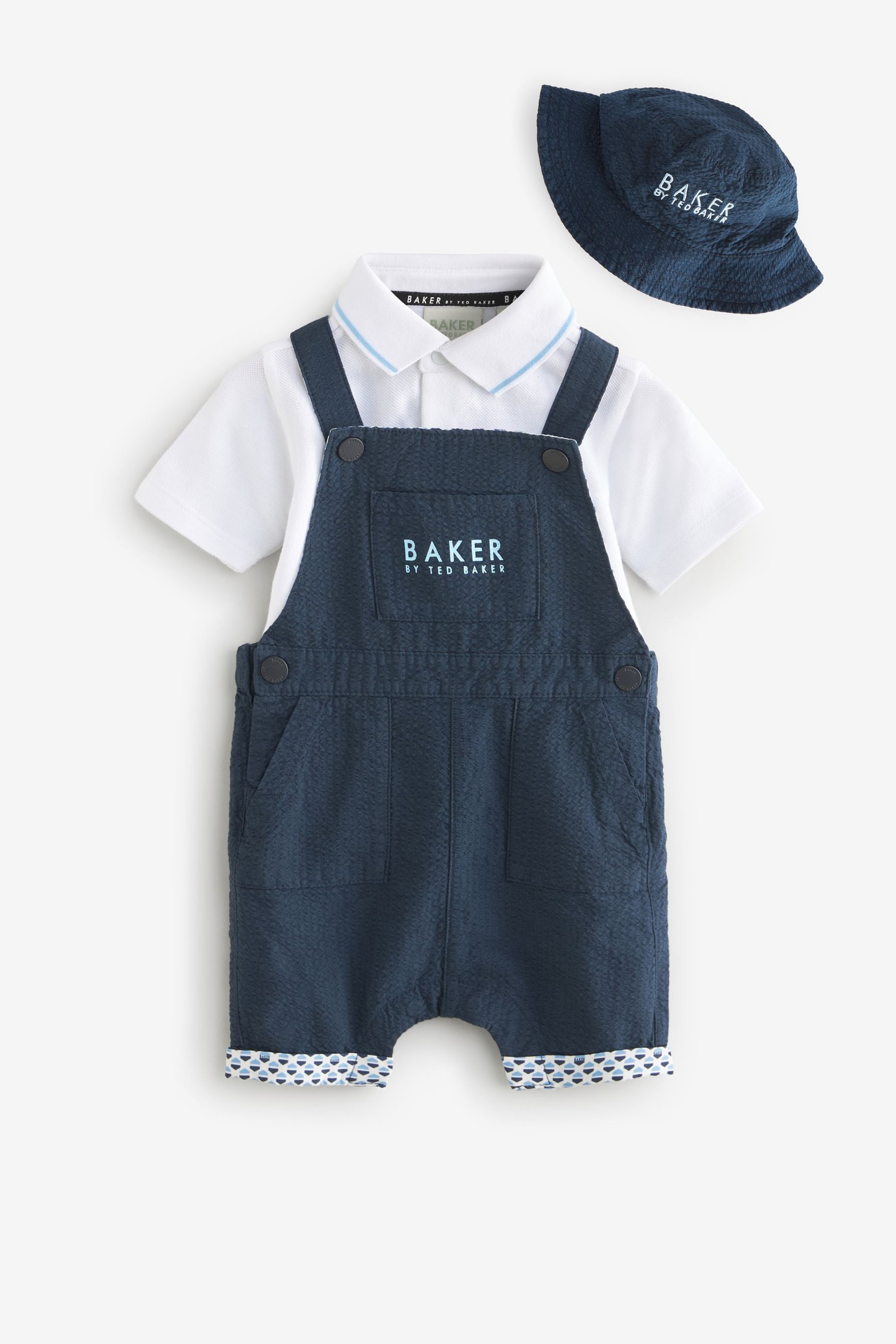 Navy Baker by Ted Baker Seersucker Dunagrees, Polo and Hat Set