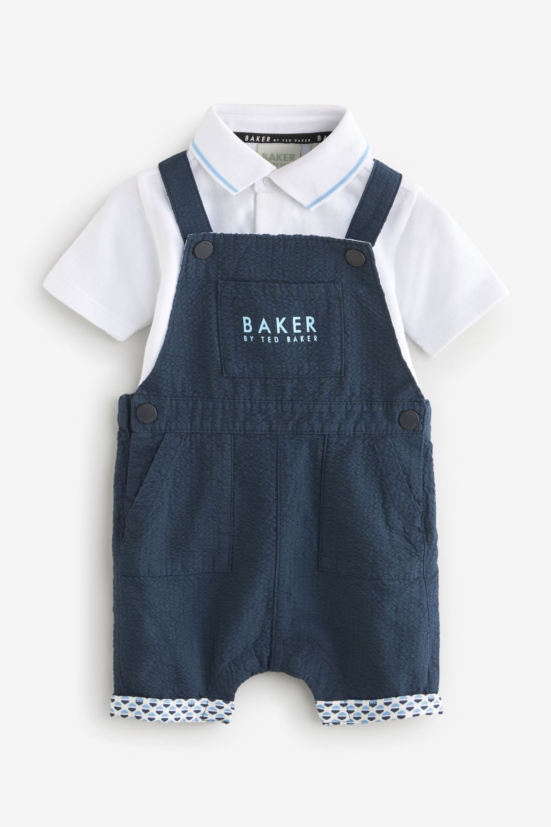 Navy Baker by Ted Baker Seersucker Dunagrees, Polo and Hat Set