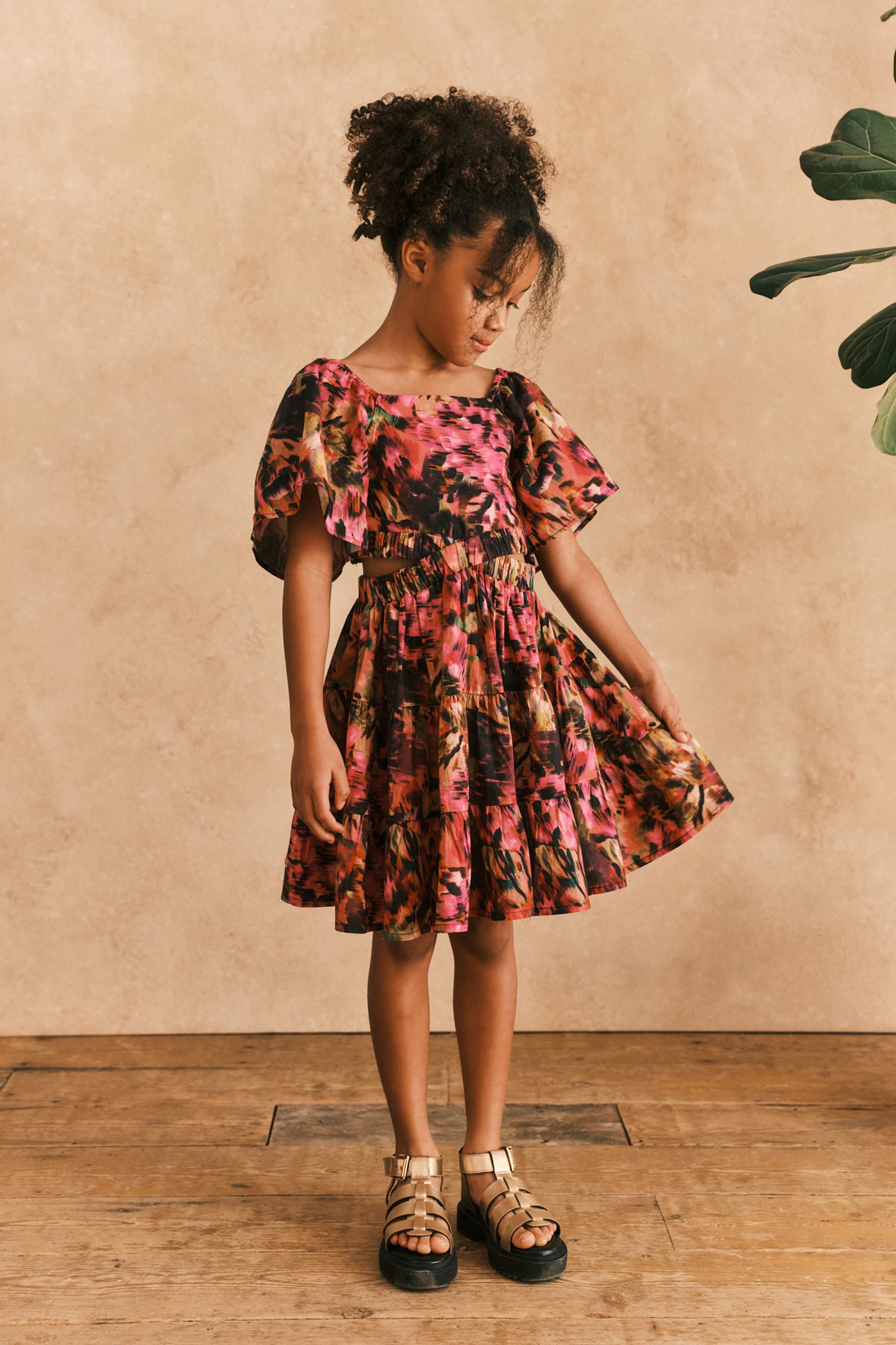 Pink Print Cut Out Detail Dress (3-16yrs)