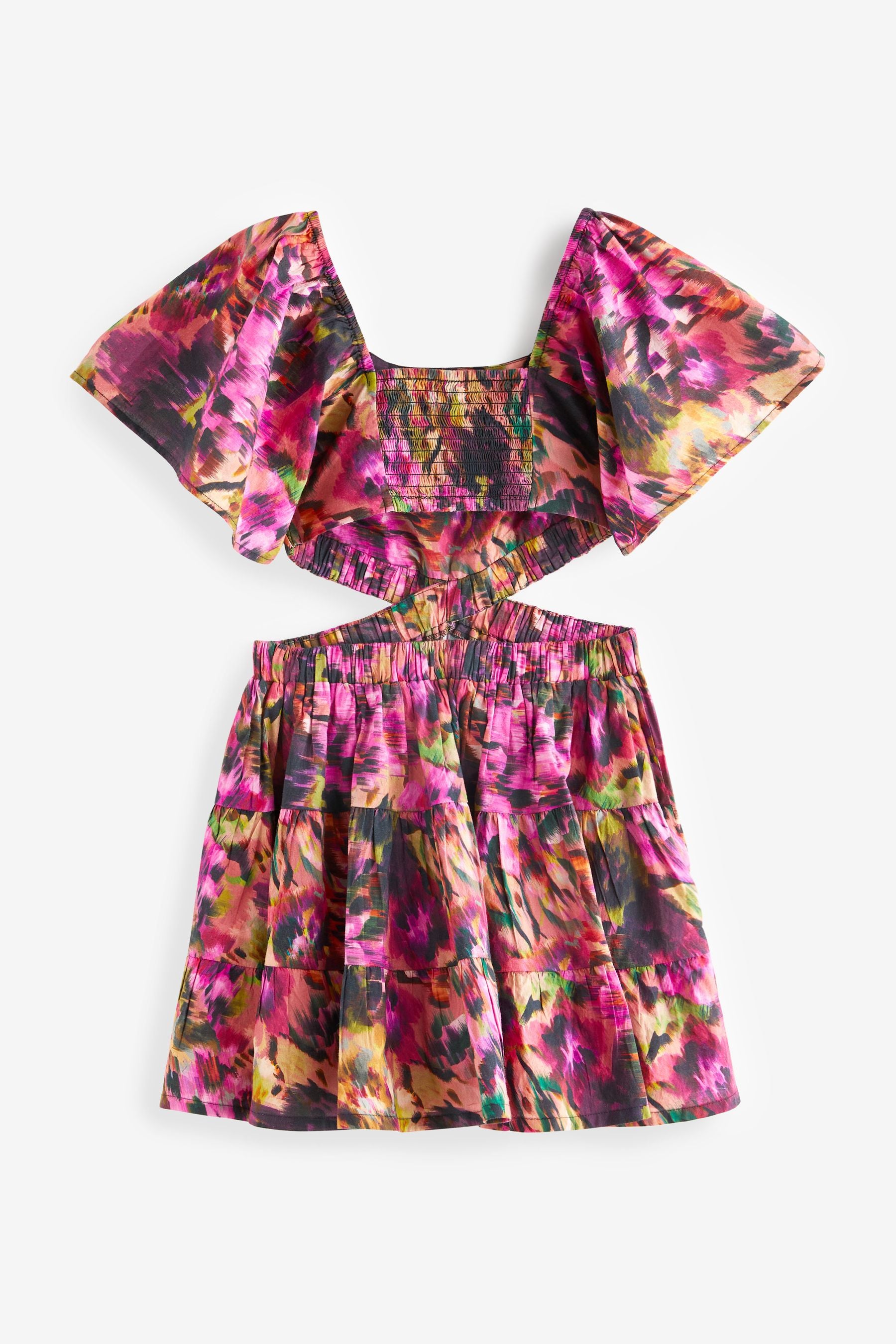 Pink Print Cut Out Detail Dress (3-16yrs)