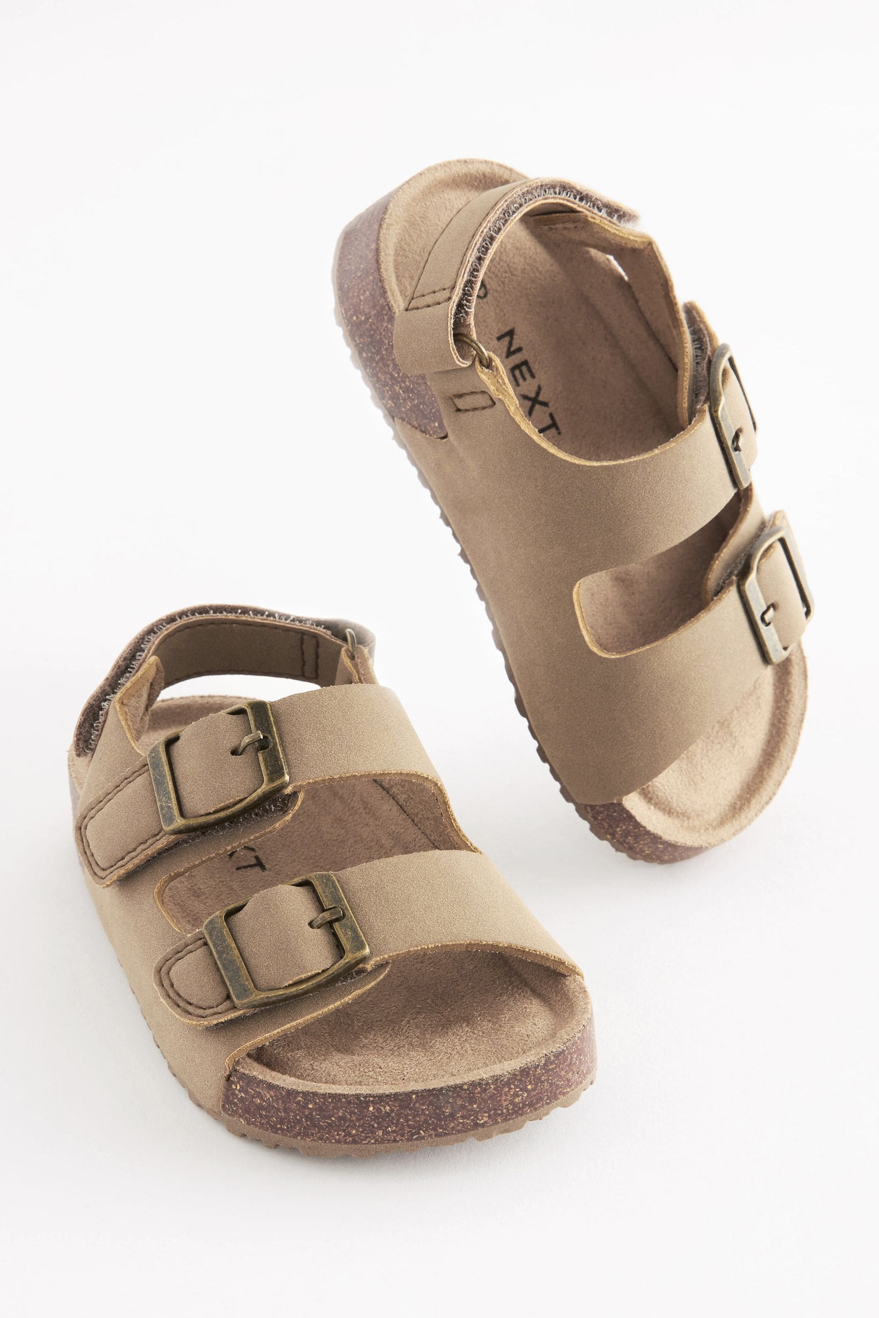 Stone Beige Standard Fit (F) Double Buckle Cushioned Footbed Sandals