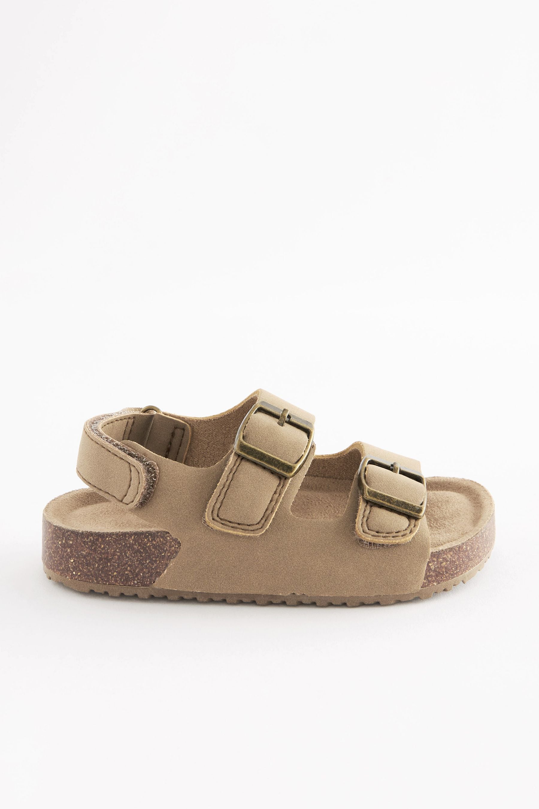 Stone Beige Standard Fit (F) Double Buckle Cushioned Footbed Sandals