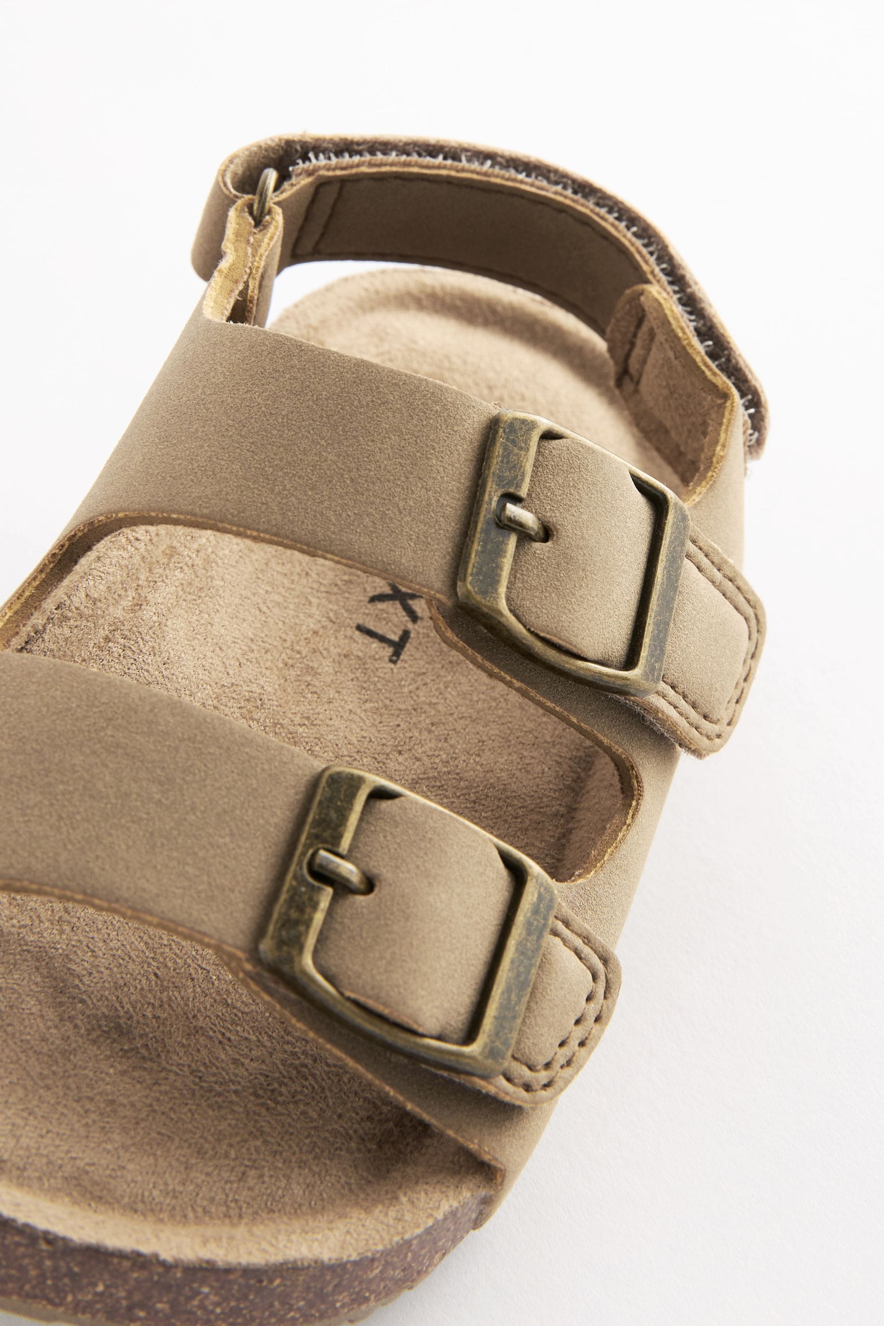 Stone Beige Standard Fit (F) Double Buckle Cushioned Footbed Sandals