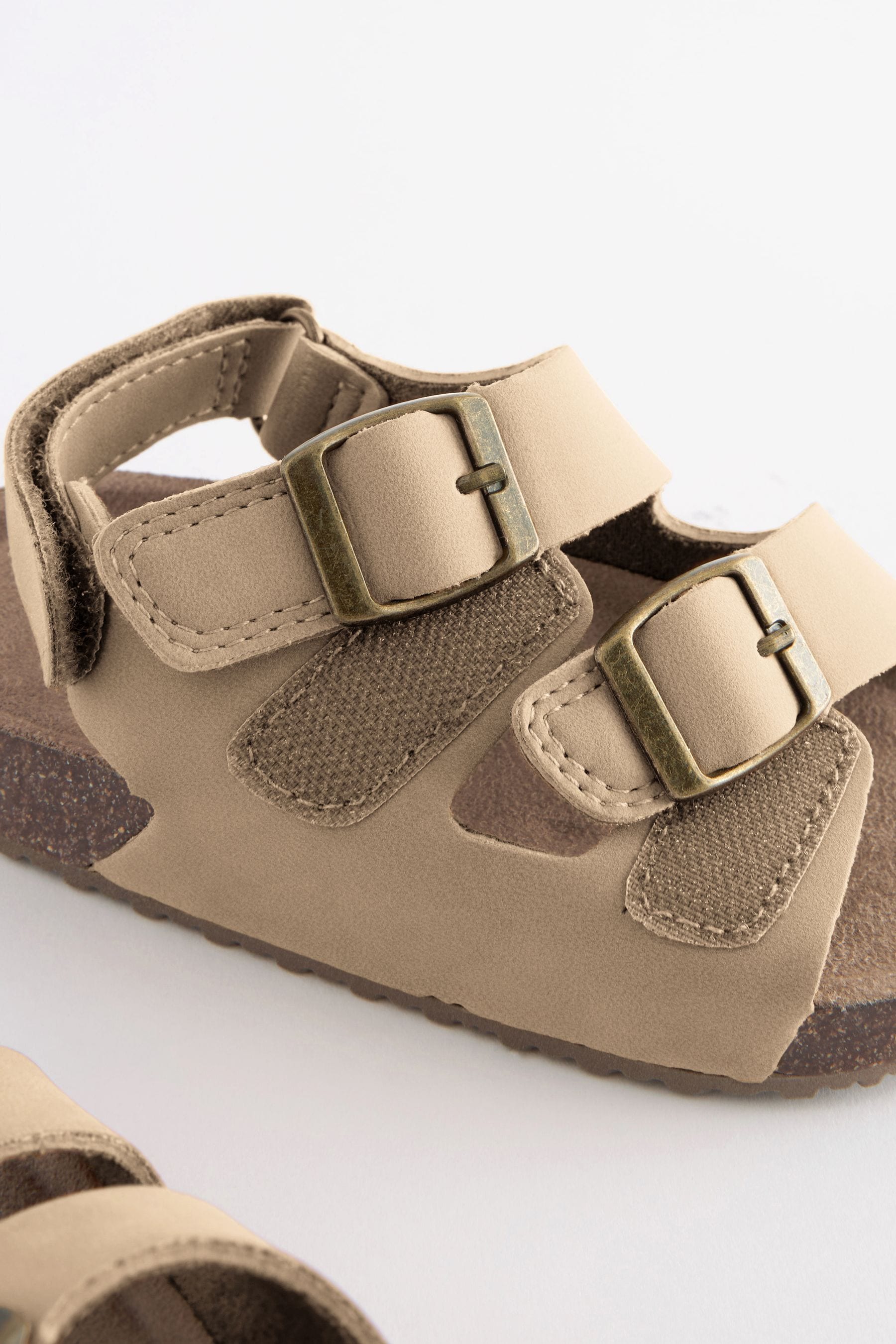 Stone Beige Standard Fit (F) Double Buckle Cushioned Footbed Sandals