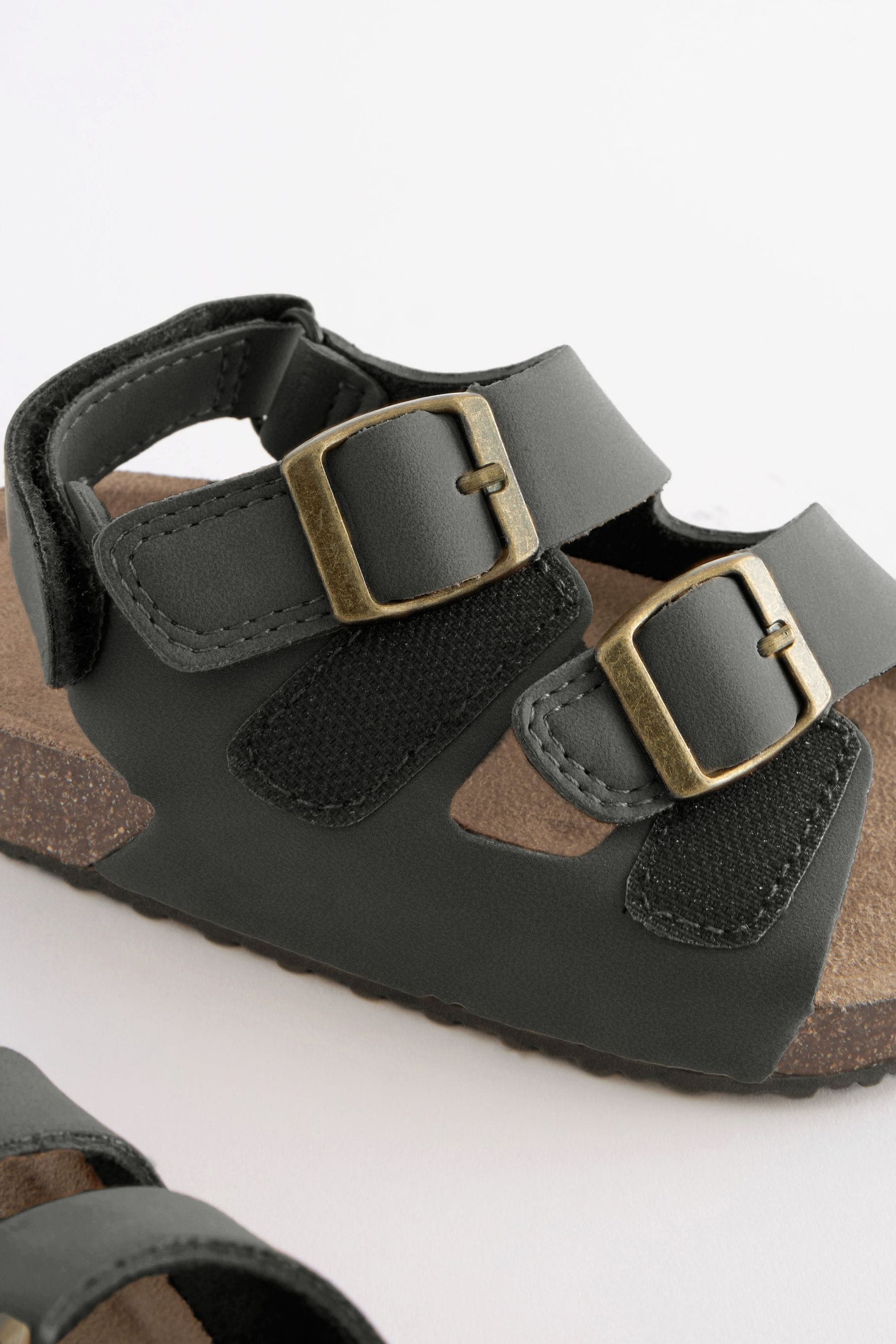 Black Standard Fit (F) Double Buckle Cushioned Footbed Sandals