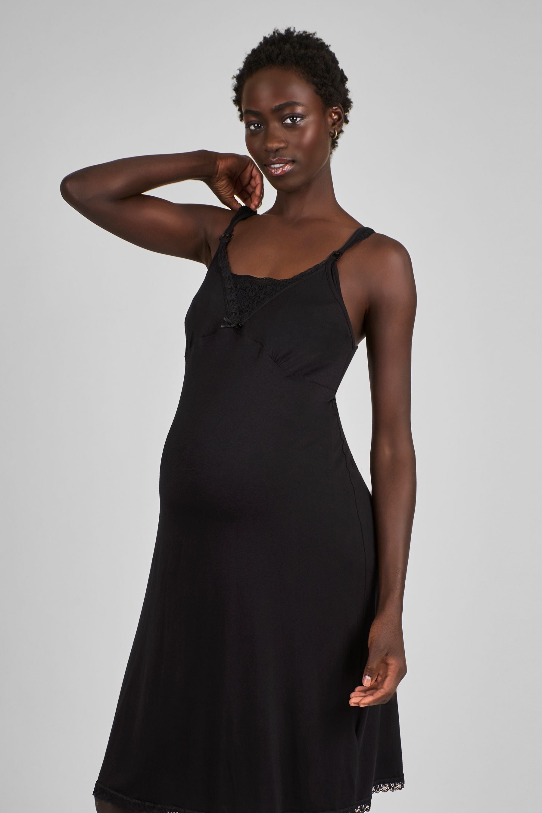 JoJo Maman Bébé Black Lace Maternity & Nursing Nightdress