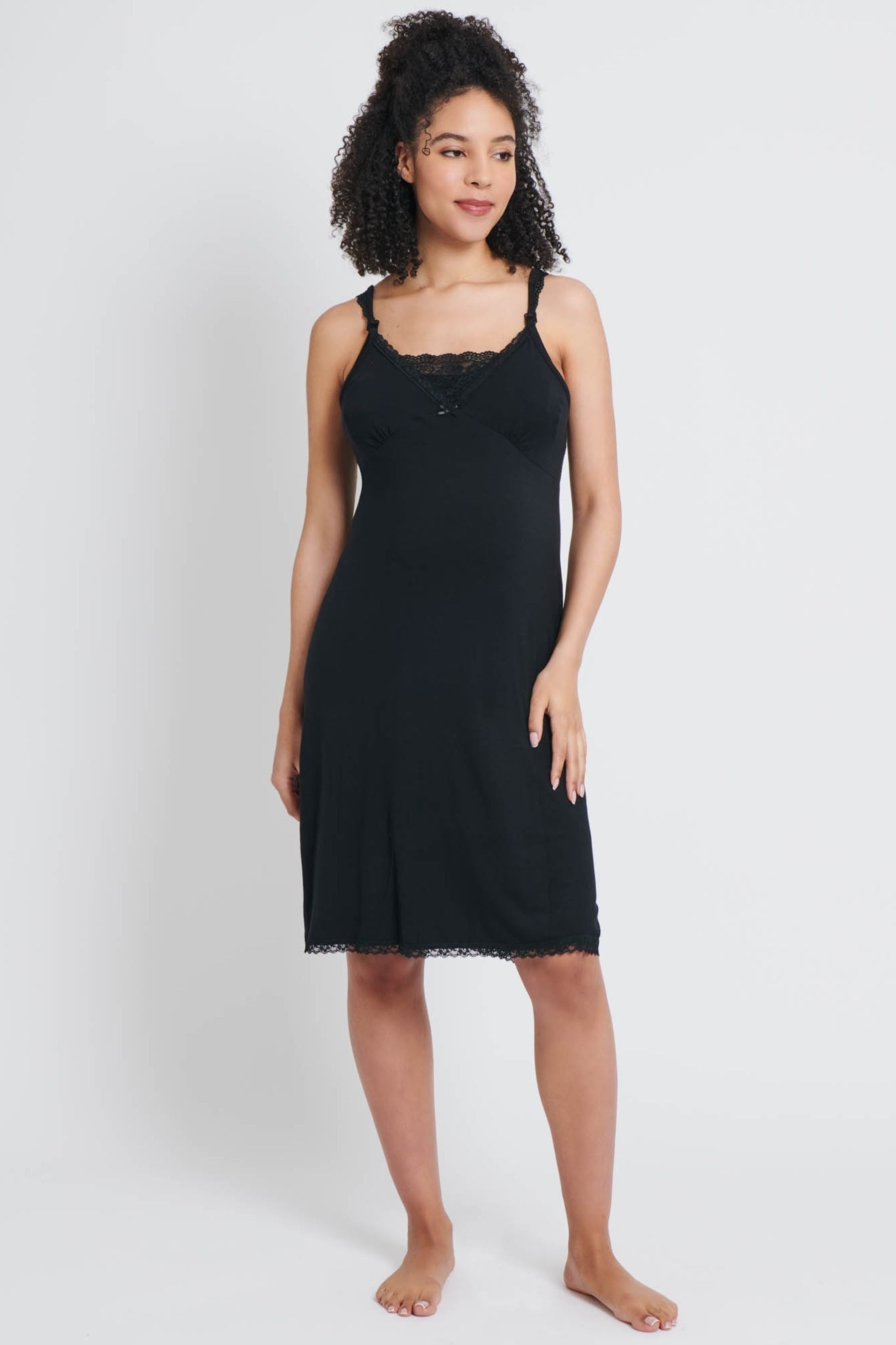 Black JoJo Maman Bébé Lace Maternity & Nursing Nightdress