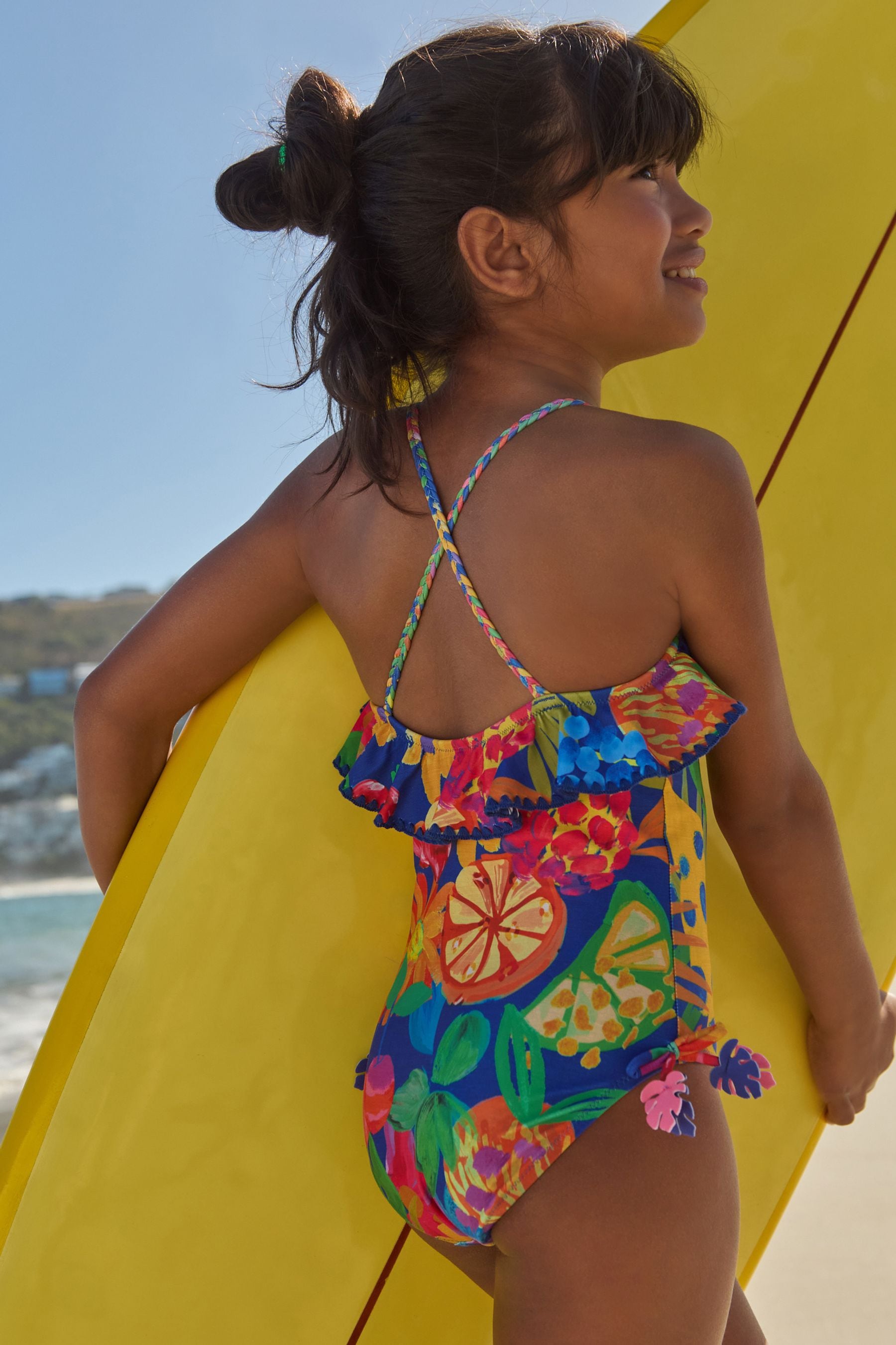 Blue Tropical Ruffle Swimsuit (3-16yrs)