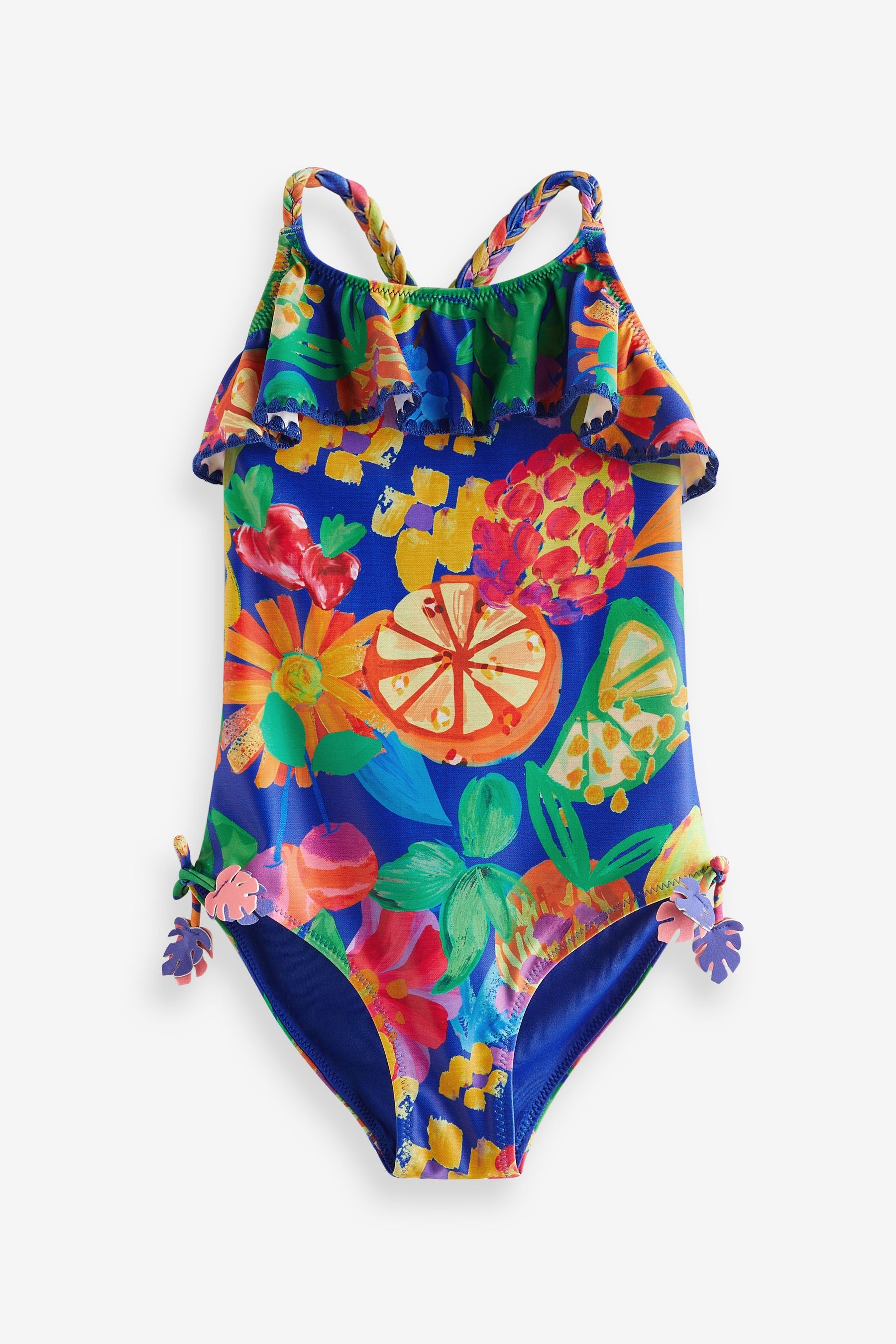 Blue Tropical Ruffle Swimsuit (3-16yrs)