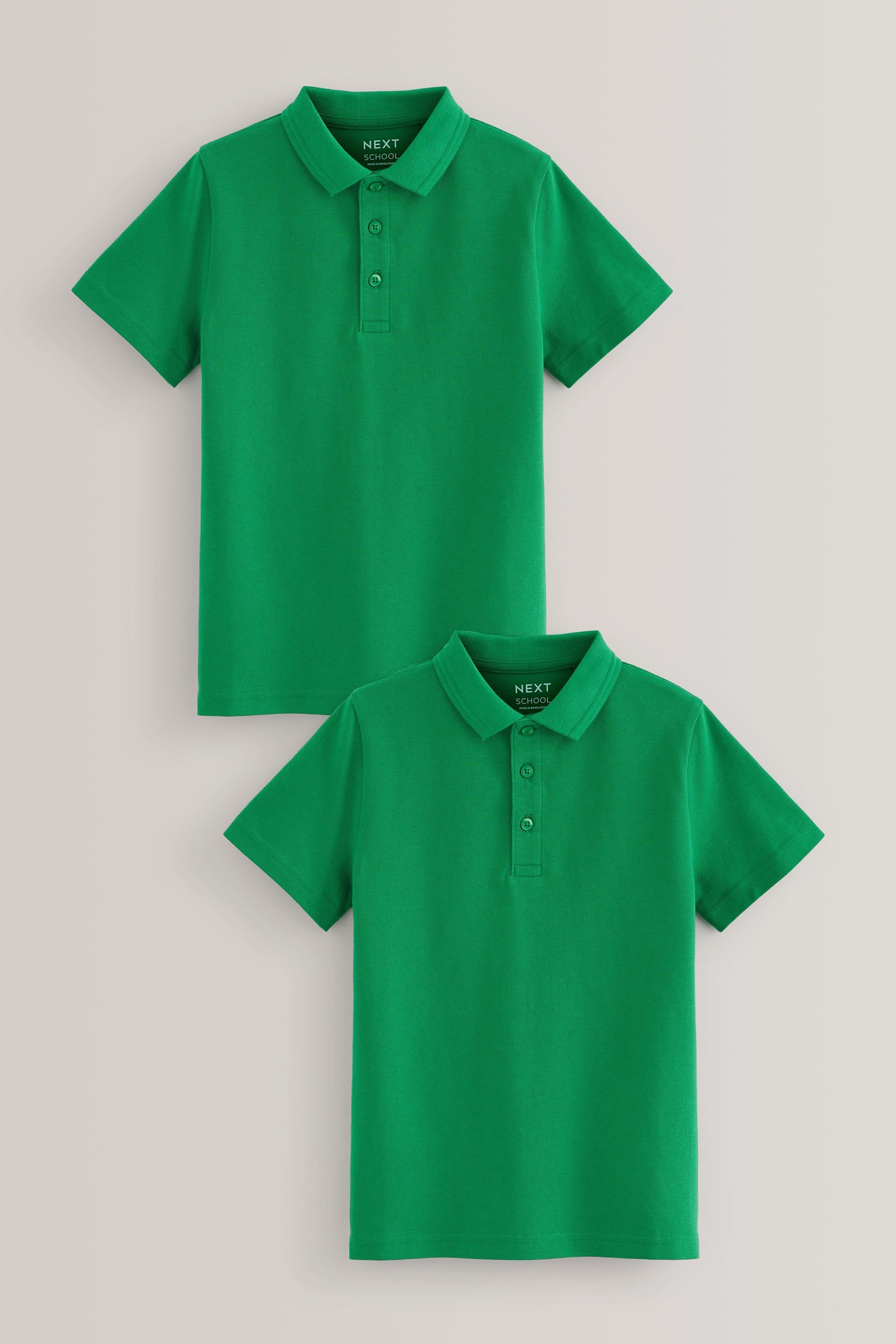 Green 2 Pack Cotton School Short Sleeve 100% Cotton Polo Shirts (3-16yrs)