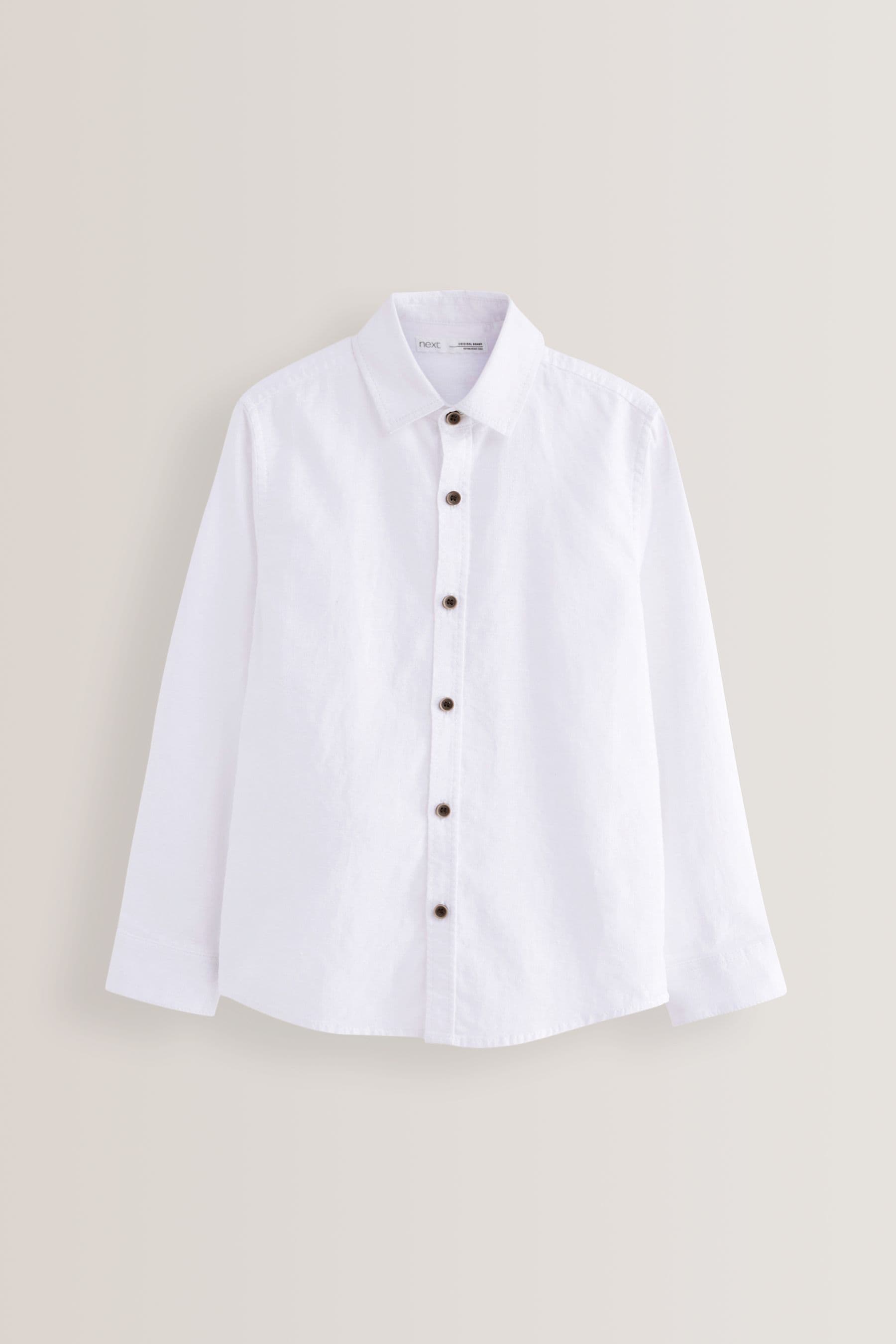 White Linen Blend Long Sleeve Shirt (3-16yrs)