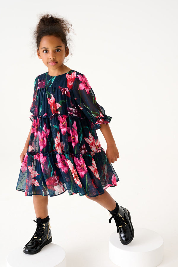 Baker by Ted Baker Navy Floral Tiered Dress