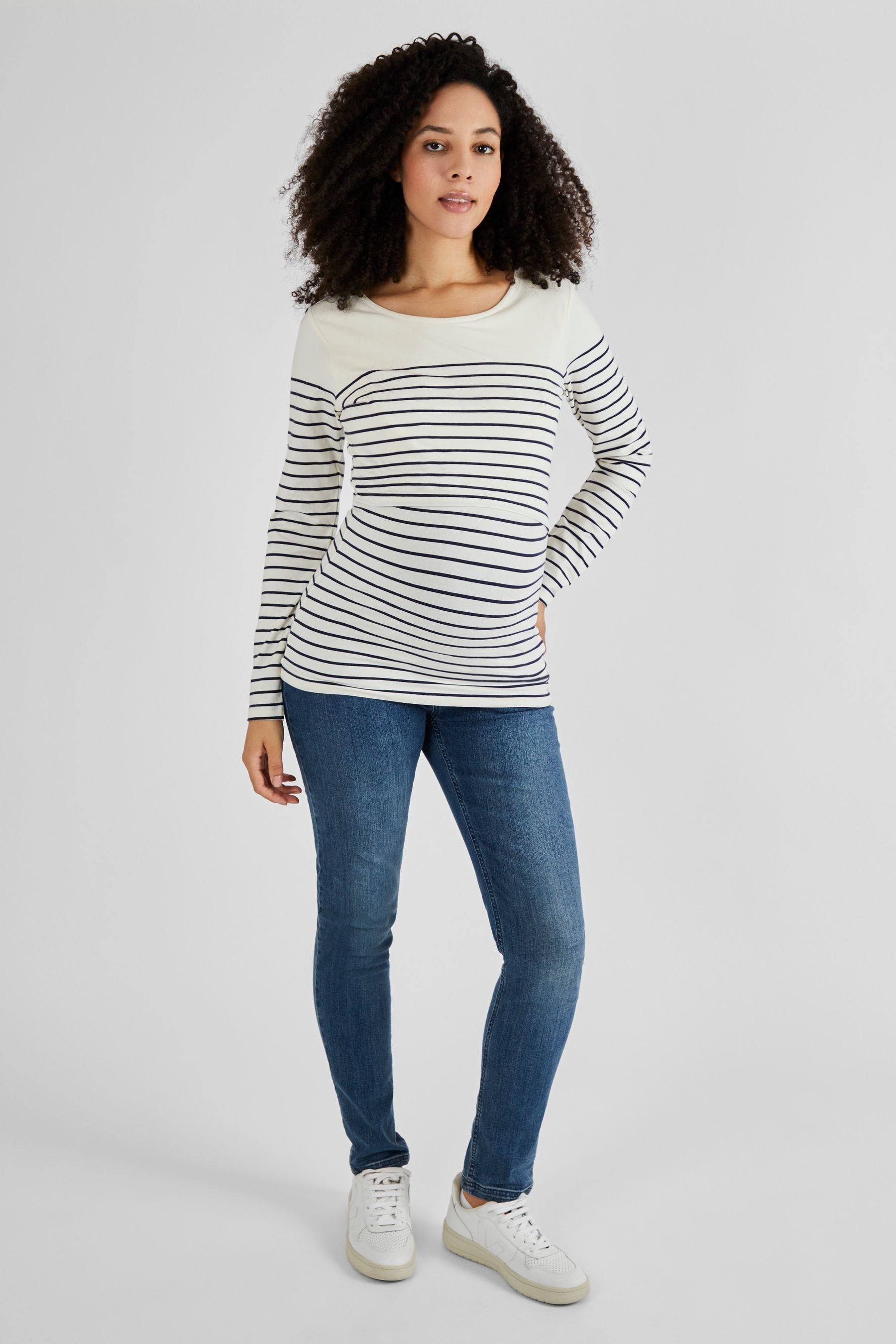 Ecru Cream Navy Stripe JoJo Maman Bébé Breton Stripe Nursing Top