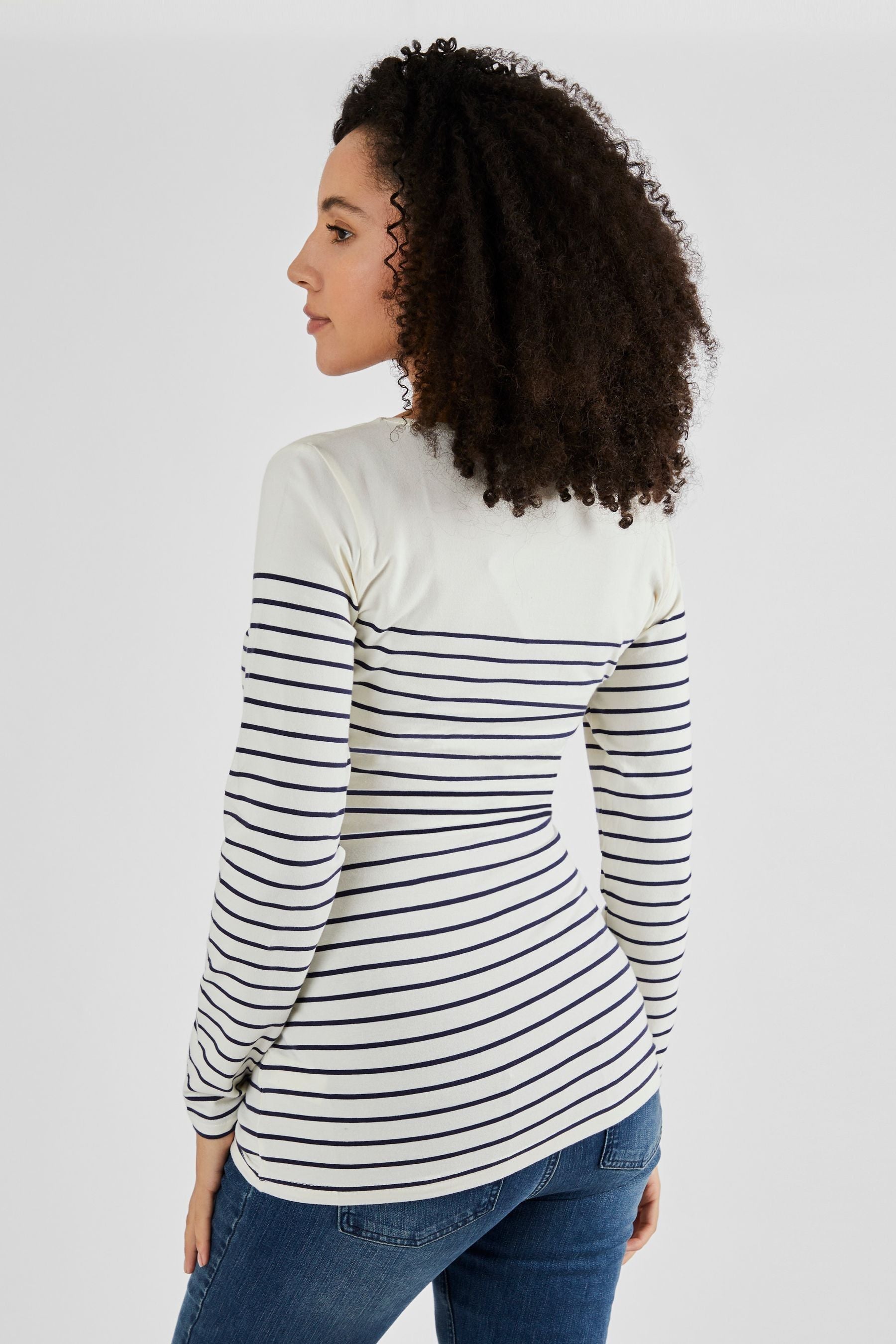 Ecru Cream Navy Stripe JoJo Maman Bébé Breton Stripe Nursing Top