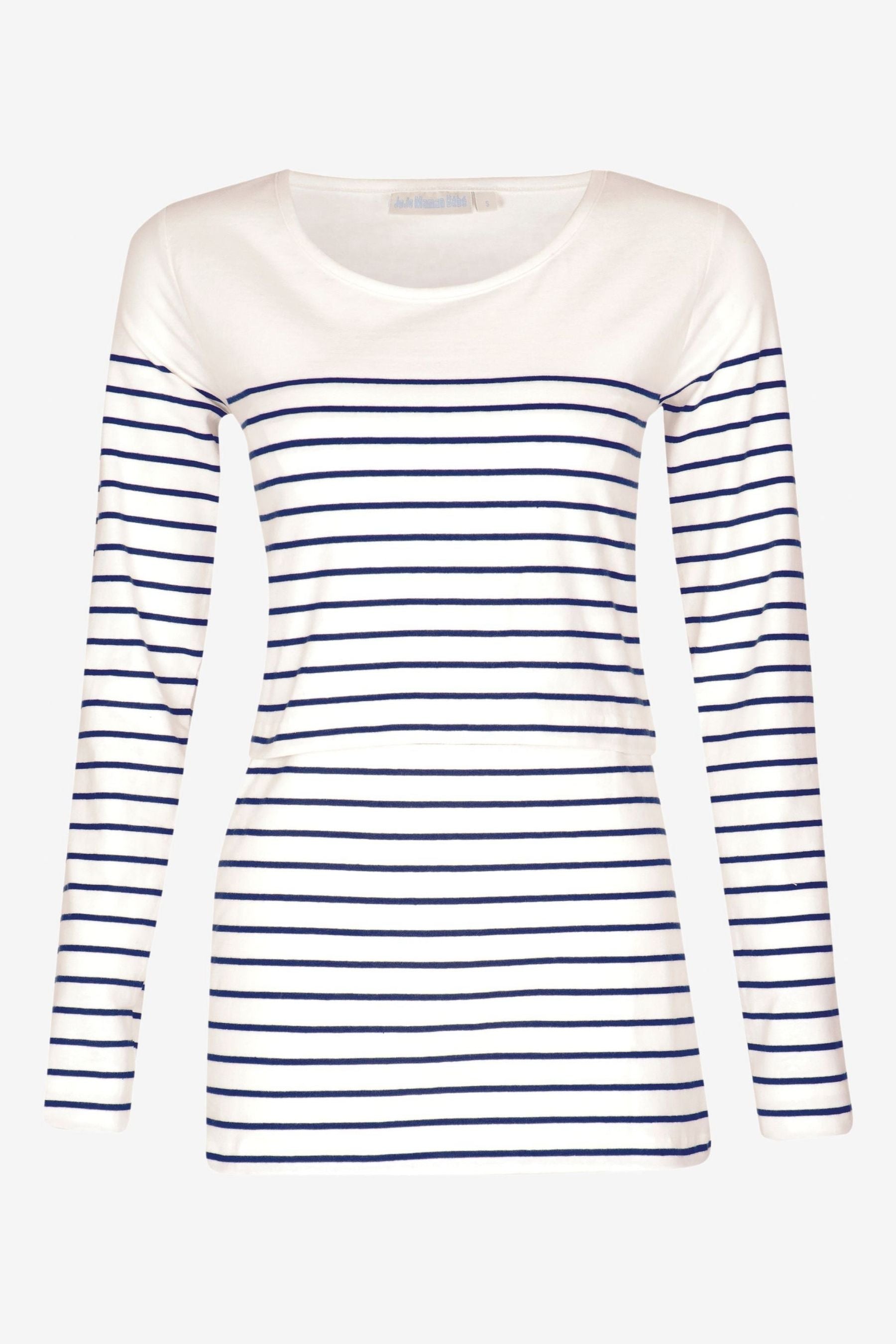 Ecru Cream Navy Stripe JoJo Maman Bébé Breton Stripe Nursing Top