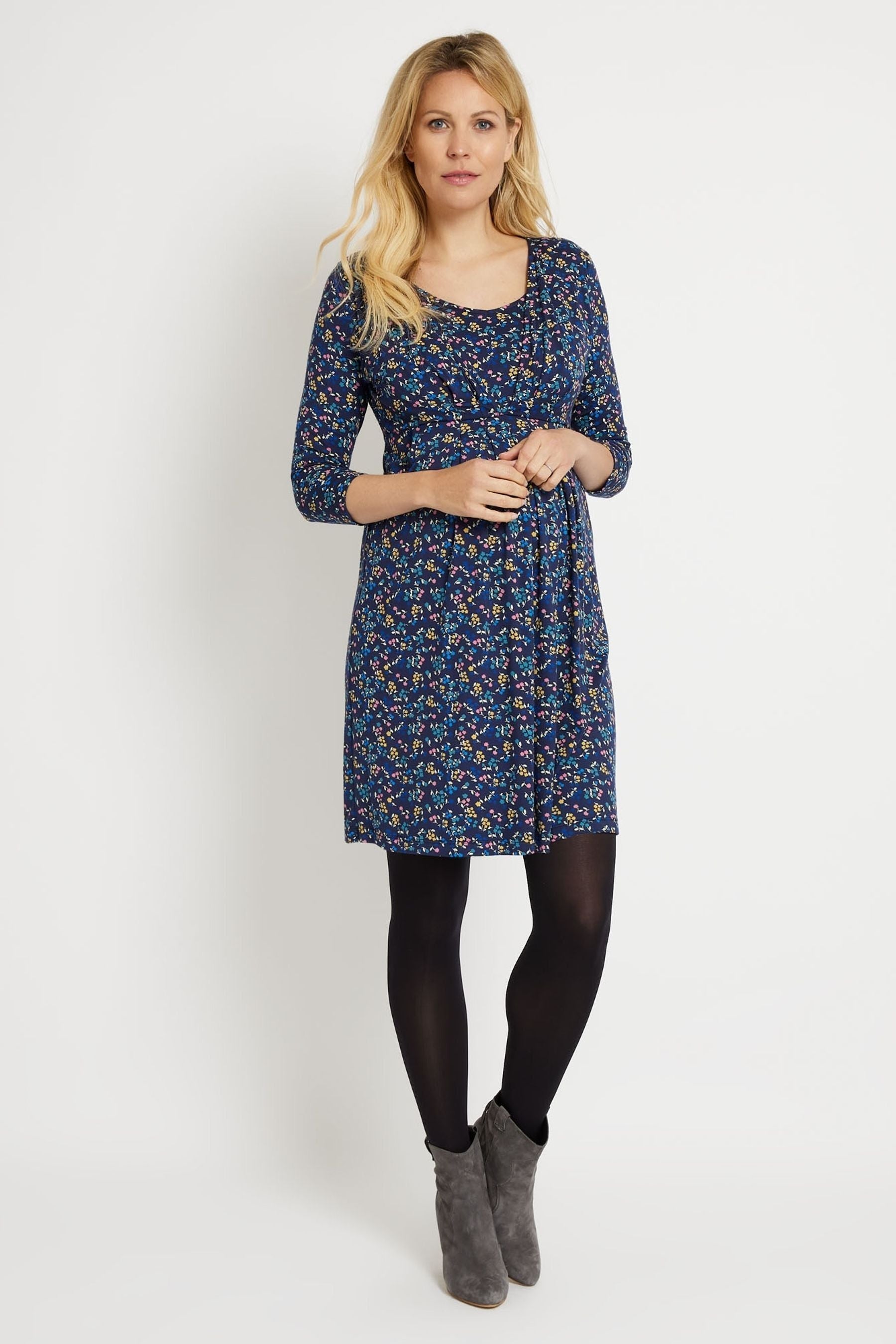 Navy JoJo Maman Bébé Floral Maternity & Nursing Tunic Dress