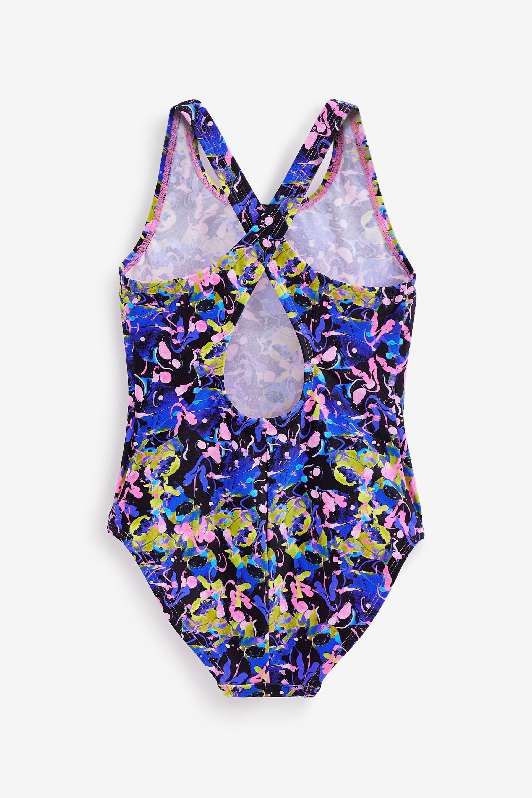 Pink/Black Marble Sports Cross-Back Swimsuit (3-16yrs)