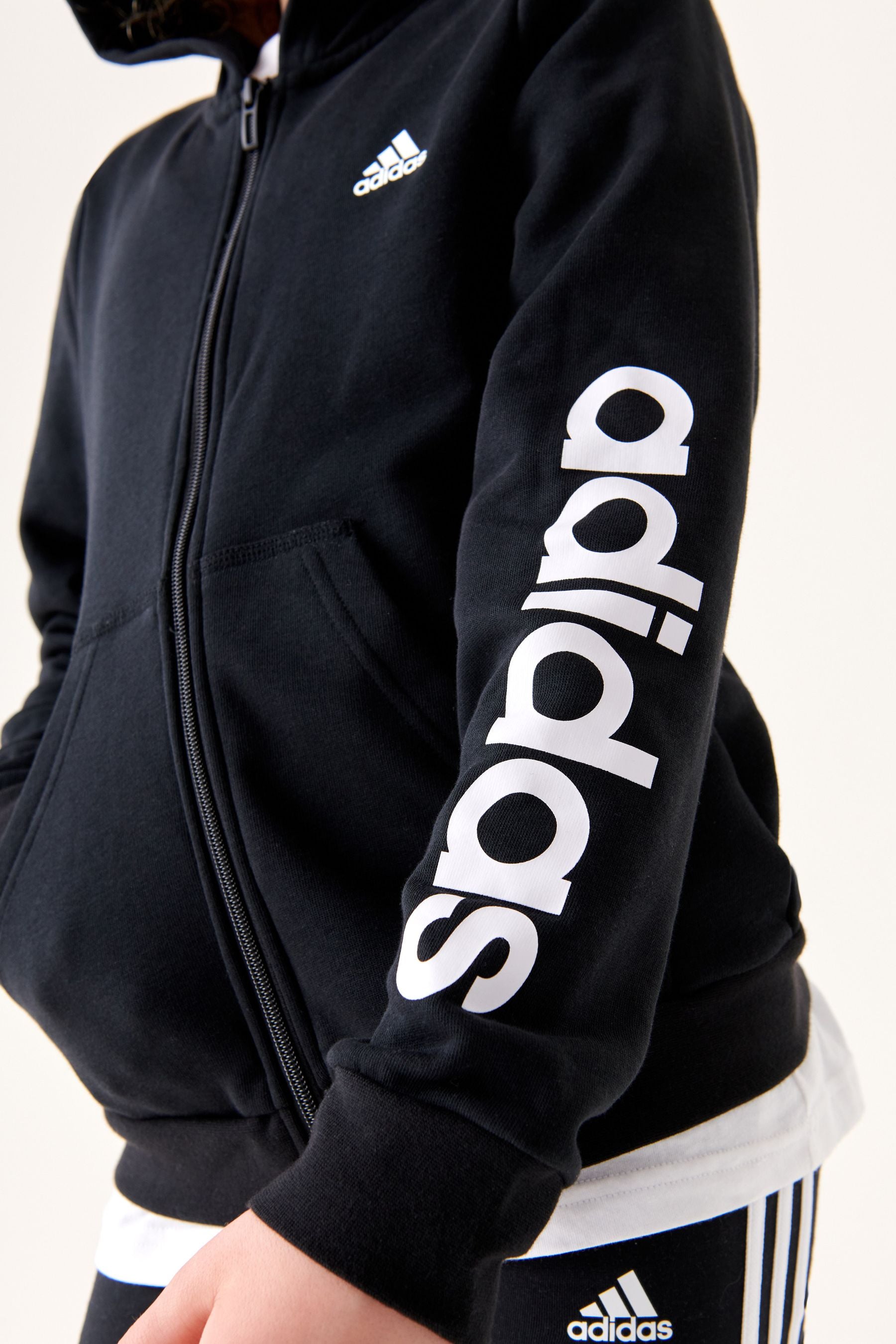 adidas Black Sportswear Essentials Linear Logo Full Zip Hoodie