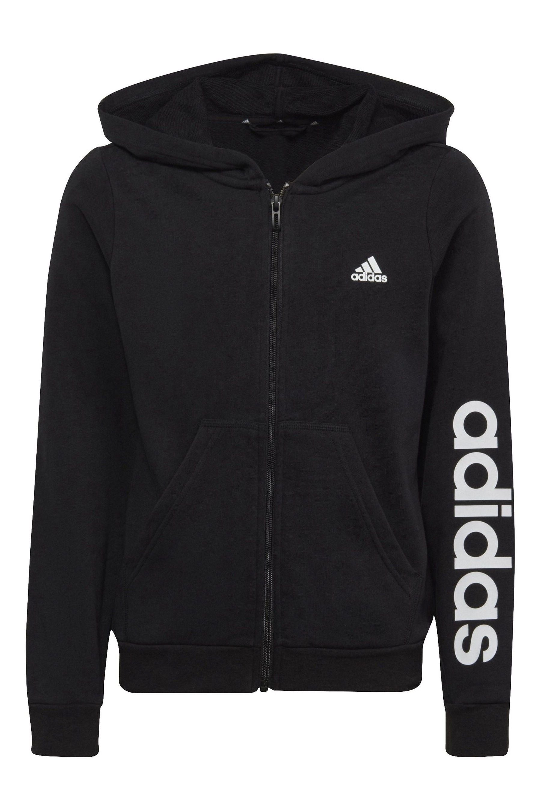 adidas Black Sportswear Essentials Linear Logo Full Zip Hoodie