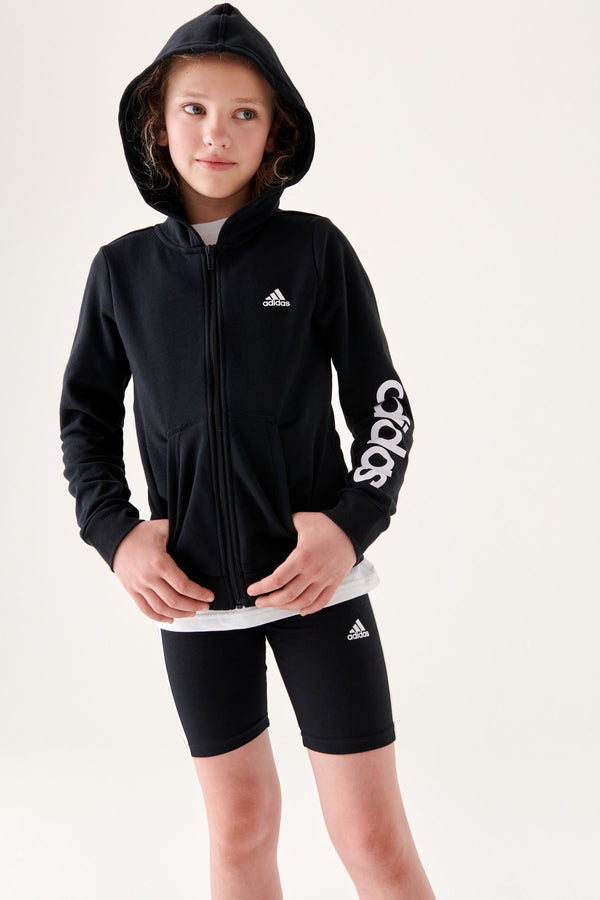 adidas Black Sportswear Essentials Linear Logo Full Zip Hoodie