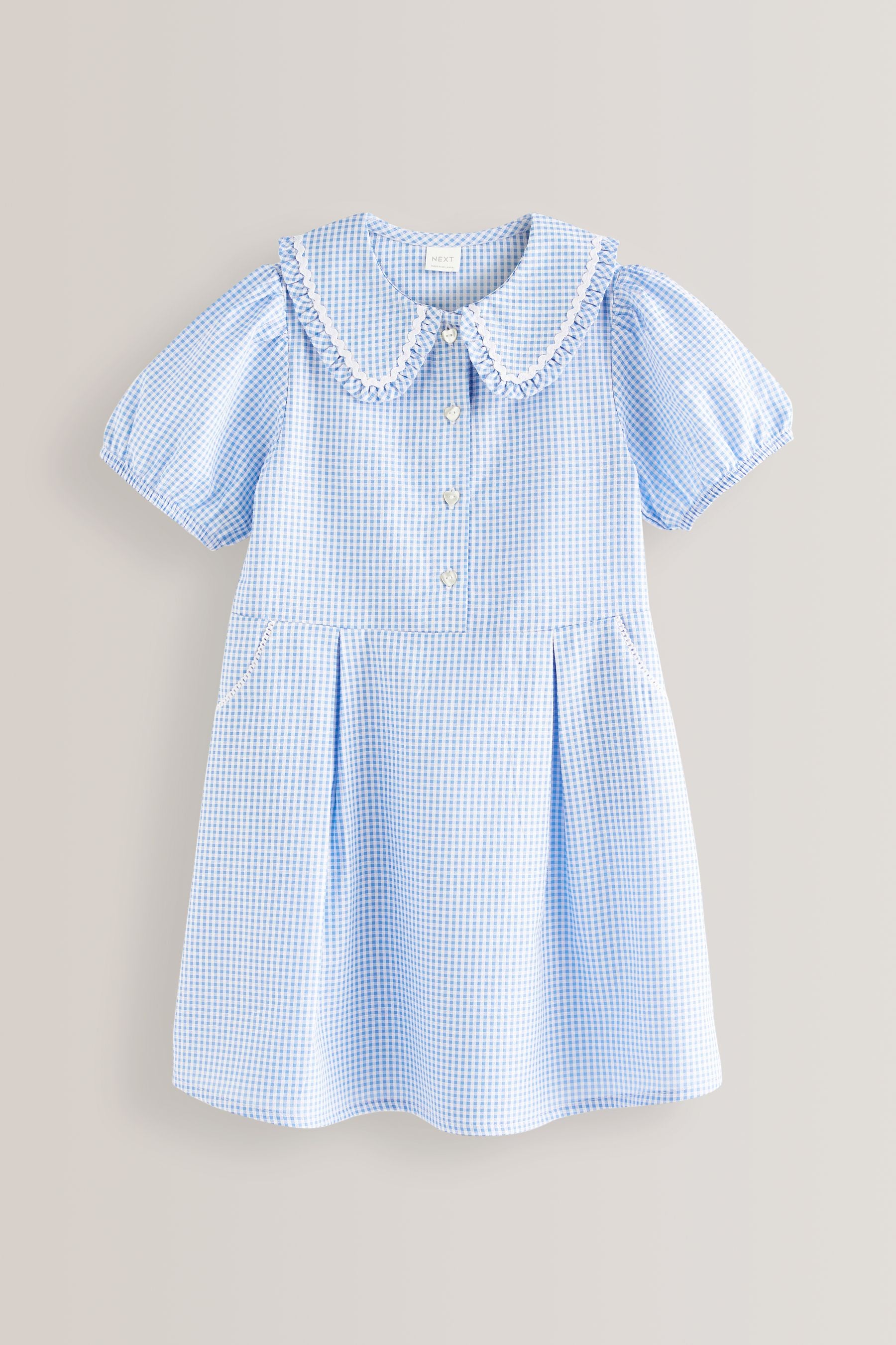 Blue Cotton Rich School Gingham Pretty Collar Dress (3-14yrs)