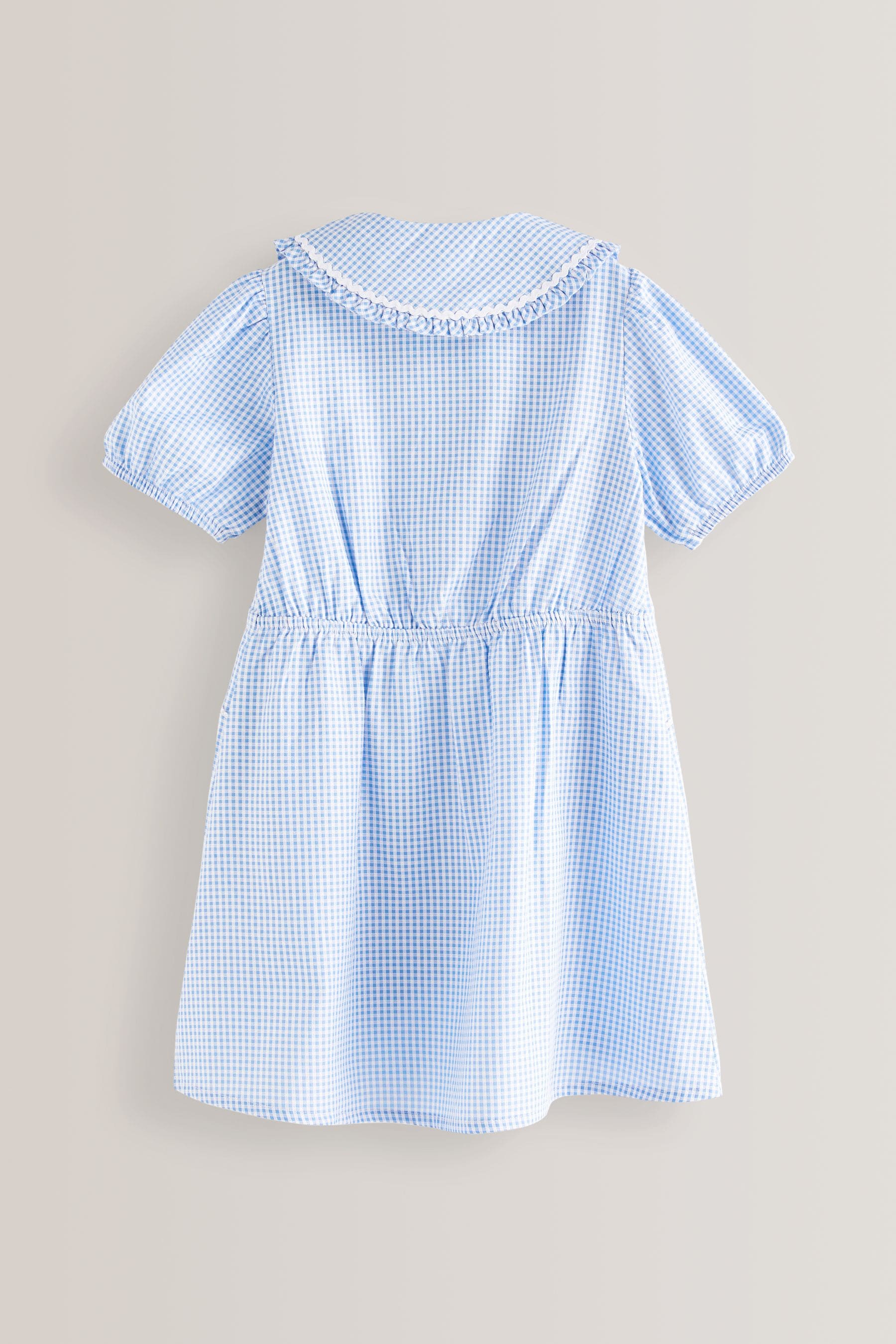 Blue Cotton Rich School Gingham Pretty Collar Dress (3-14yrs)