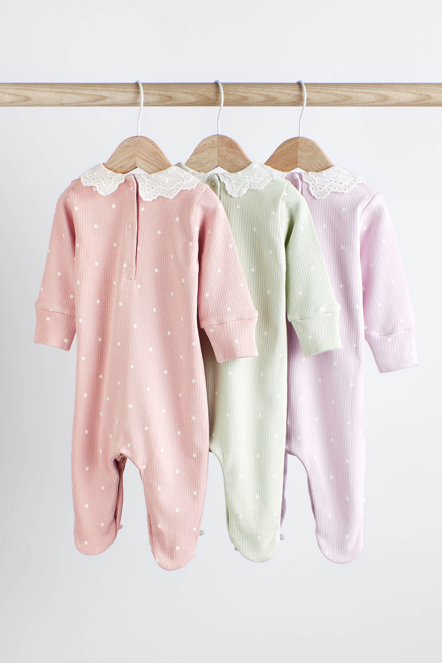 Mint Green Baby Collared Sleepsuits 3 Pack (0mths-2yrs)