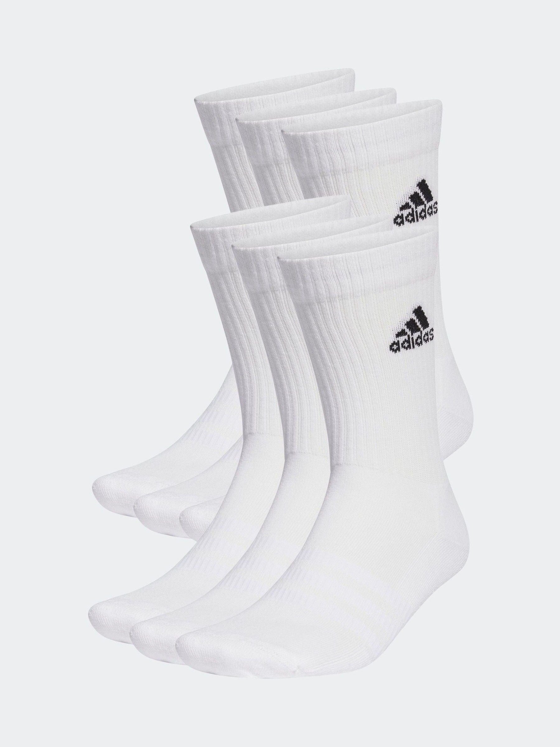 adidas White/Black 6 Pack Cushioned Crew Socks 3 Pairs