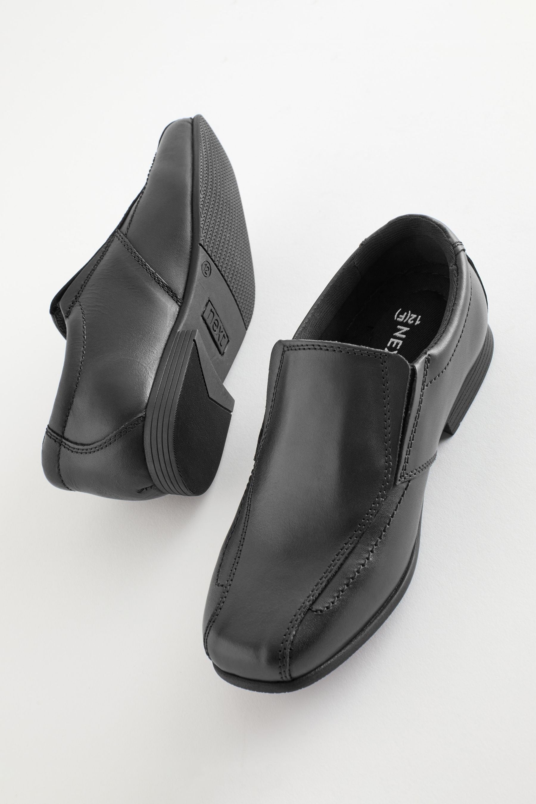 Black Standard Fit (F) School Leather Loafers