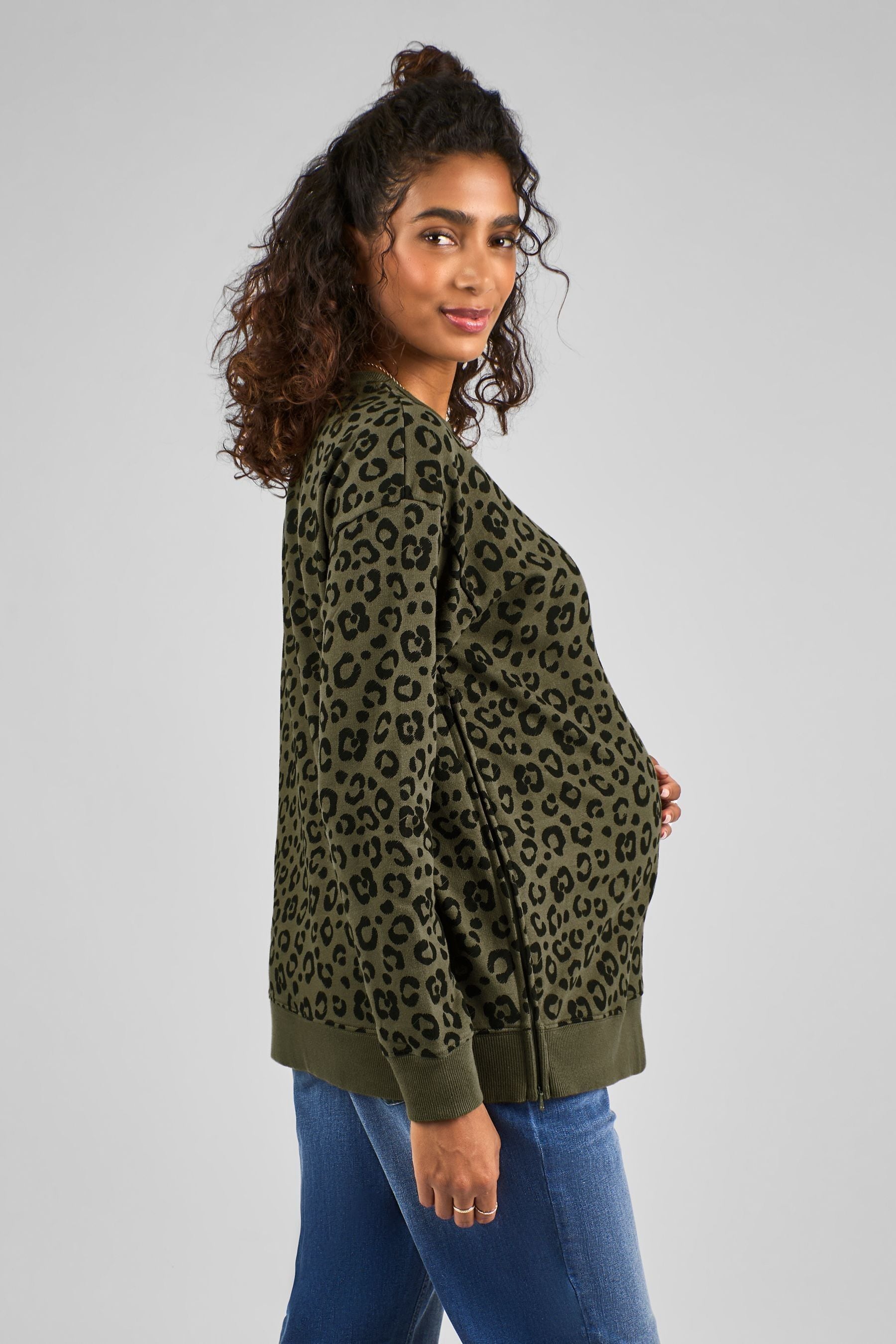 JoJo Maman Bébé Khaki Animal Print Maternity & Nursing Sweatshirt