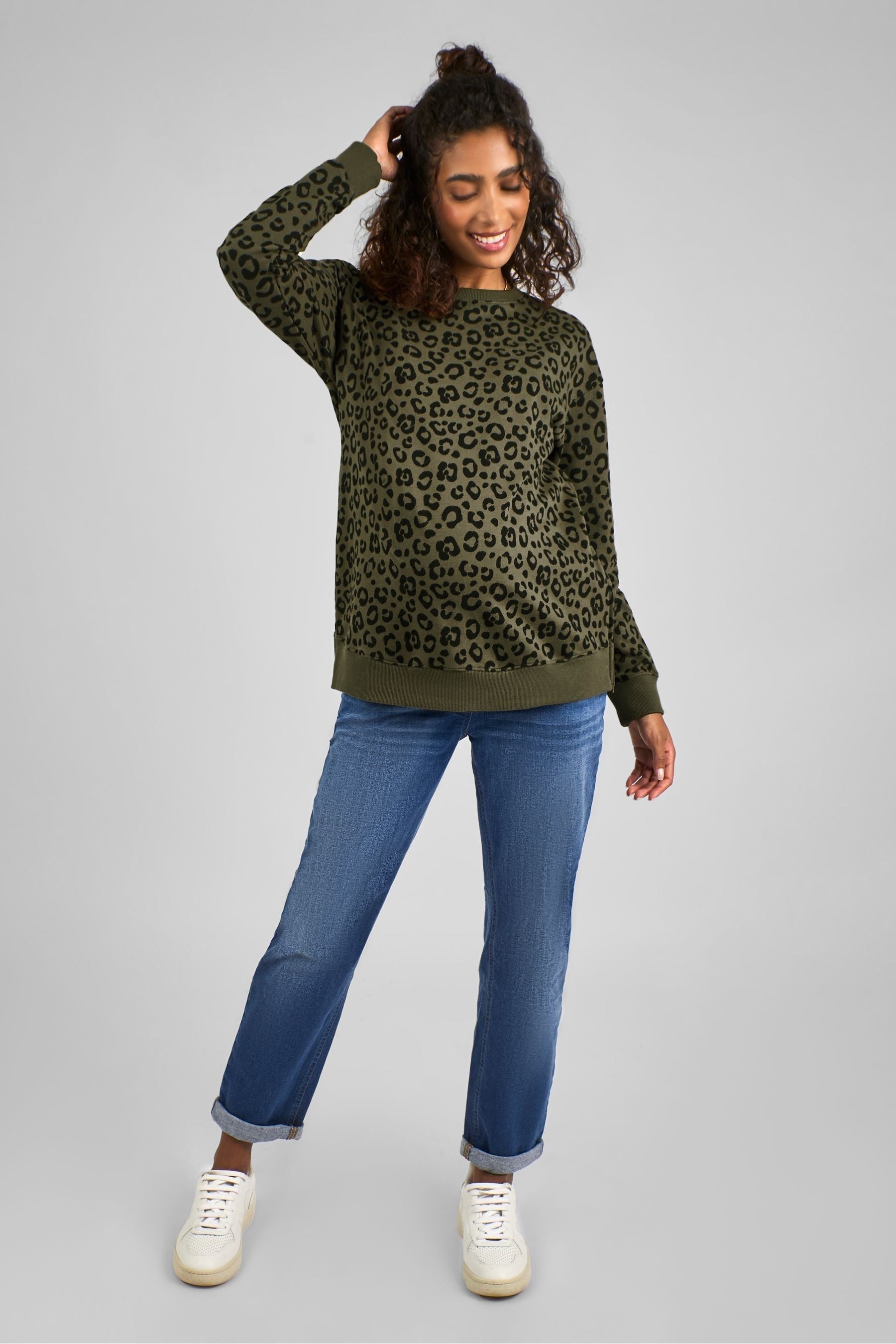 JoJo Maman Bébé Khaki Animal Print Maternity & Nursing Sweatshirt