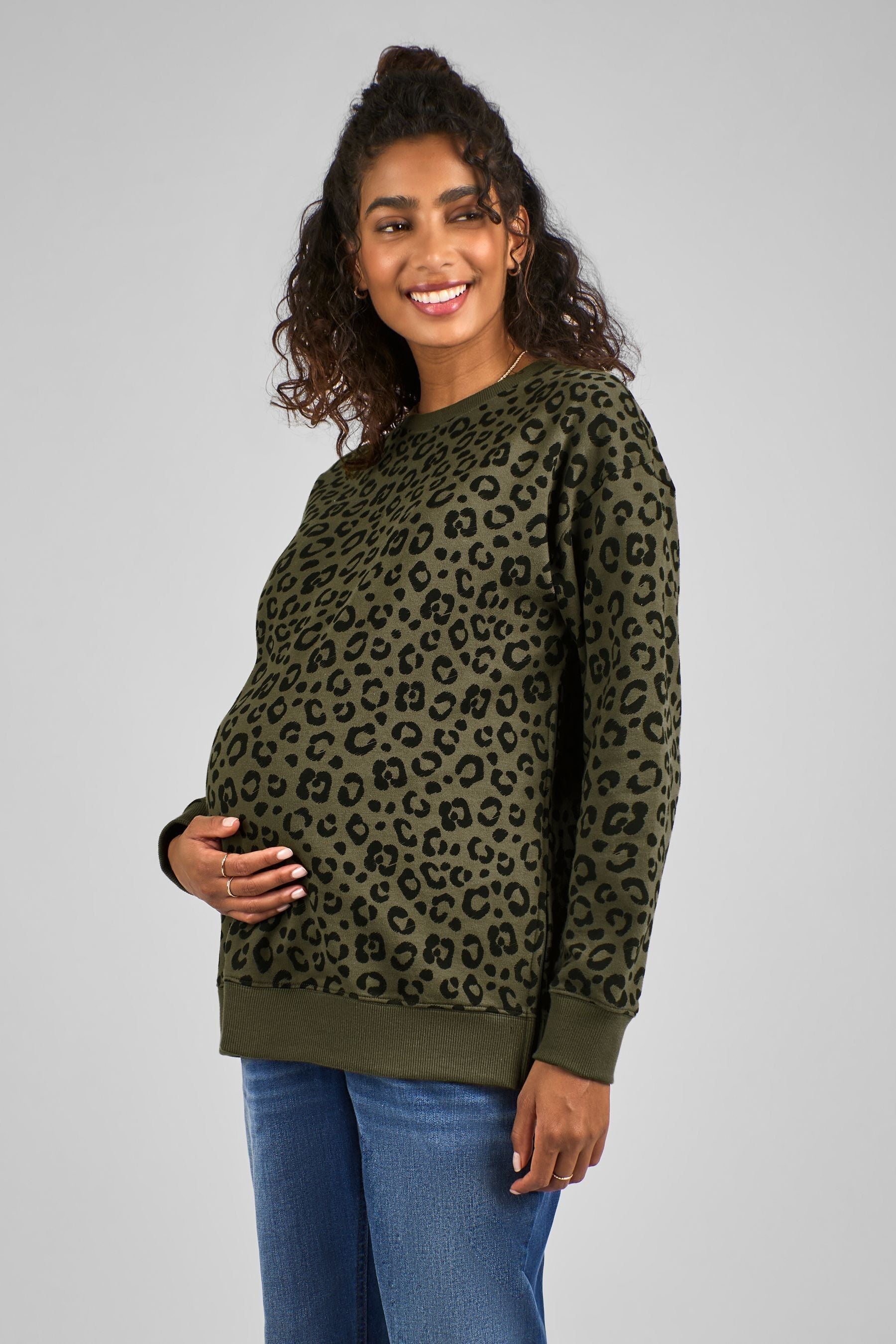 JoJo Maman Bébé Khaki Animal Print Maternity & Nursing Sweatshirt