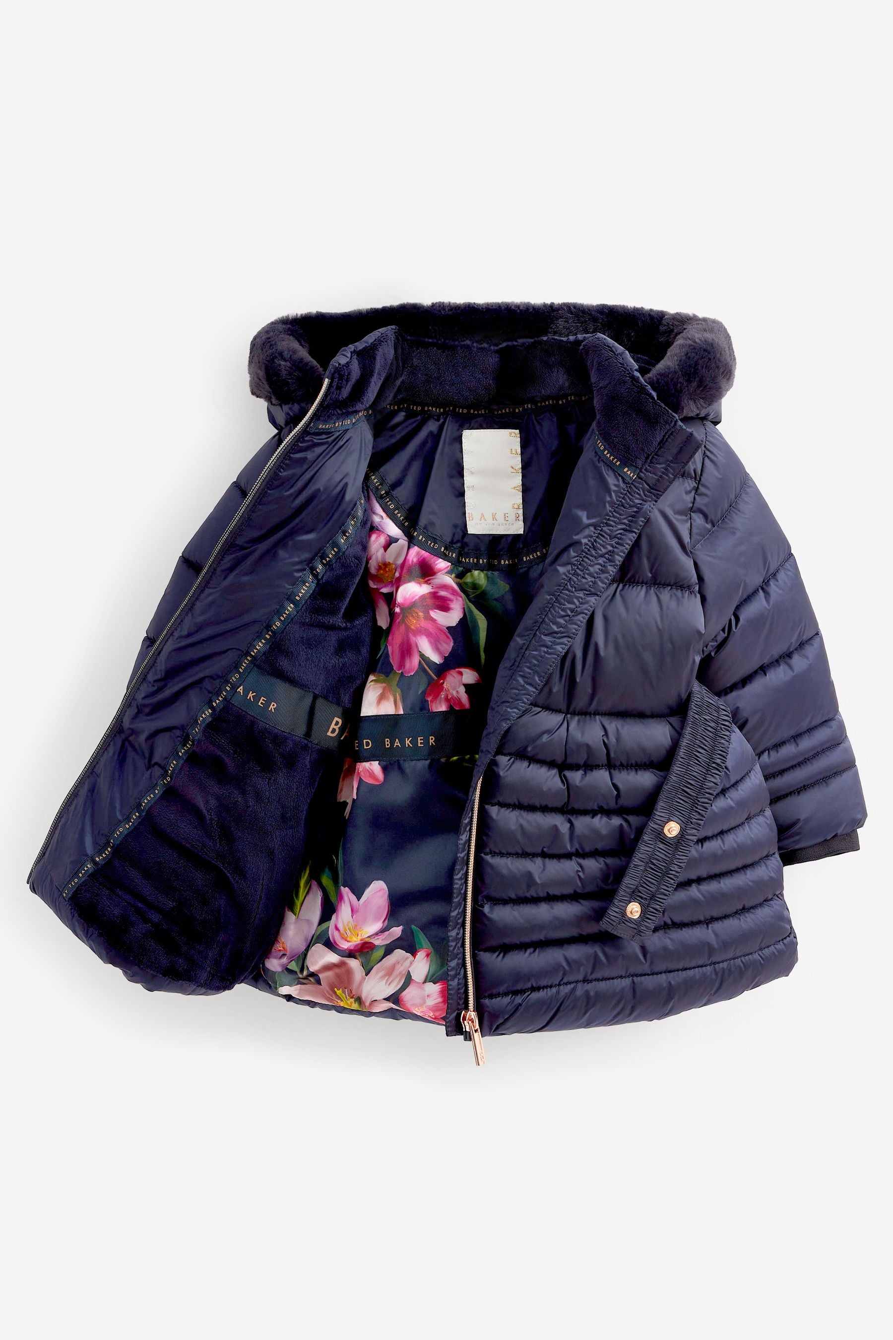 Baker by Ted Baker Shower Resistant Navy Skirted Coat With Mittens