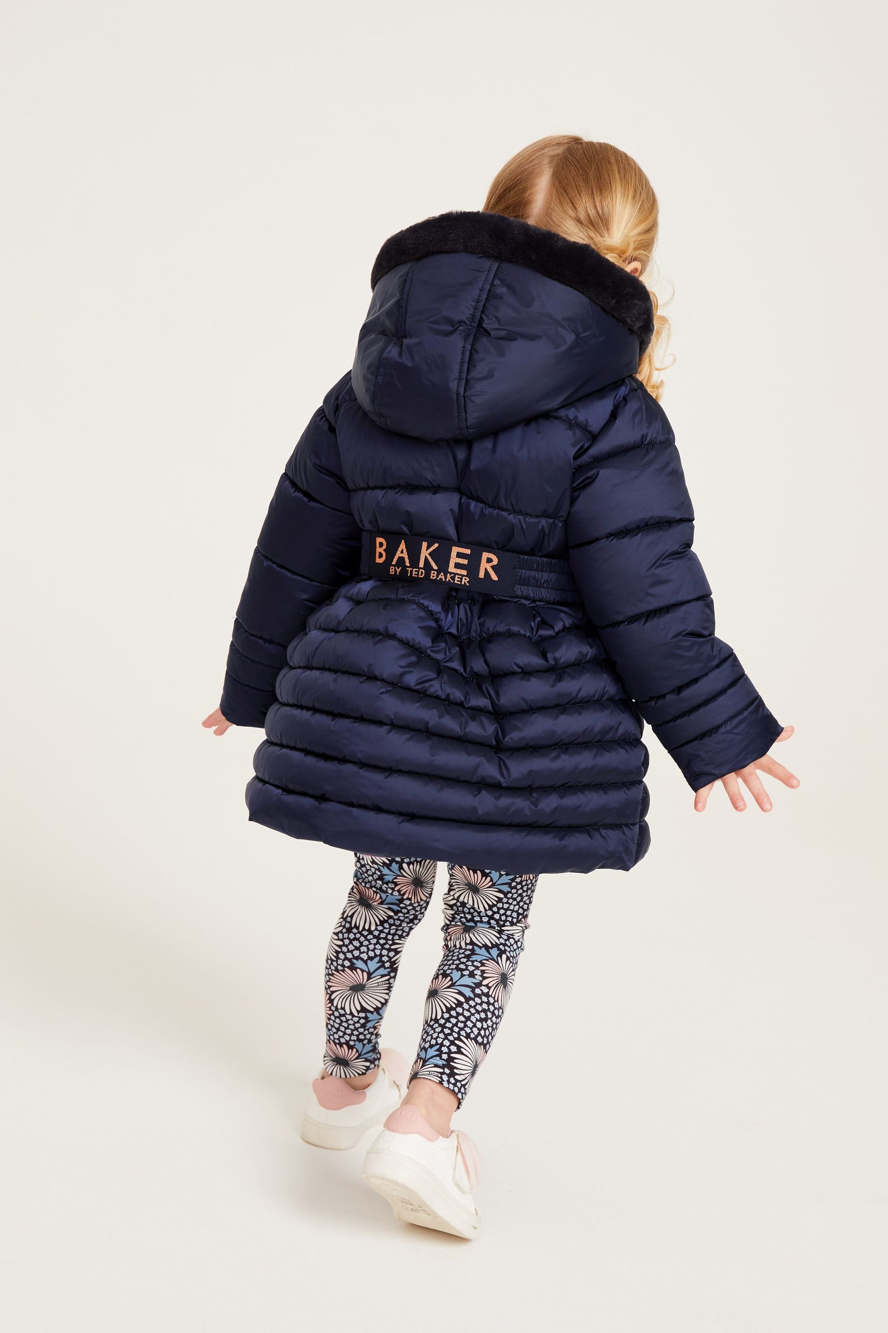 Baker by Ted Baker Shower Resistant Navy Skirted Coat With Mittens