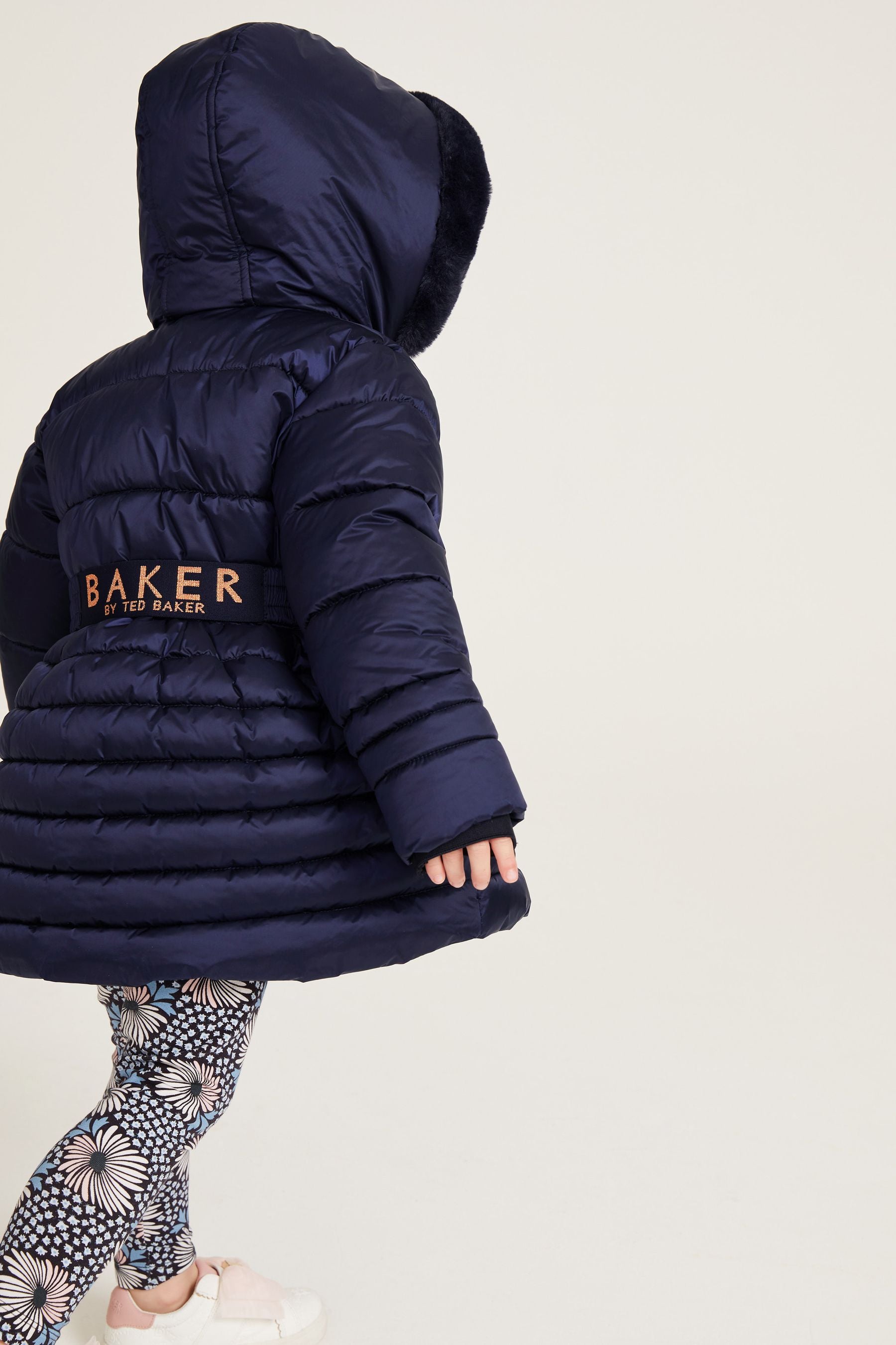 Baker by Ted Baker Shower Resistant Navy Skirted Coat With Mittens