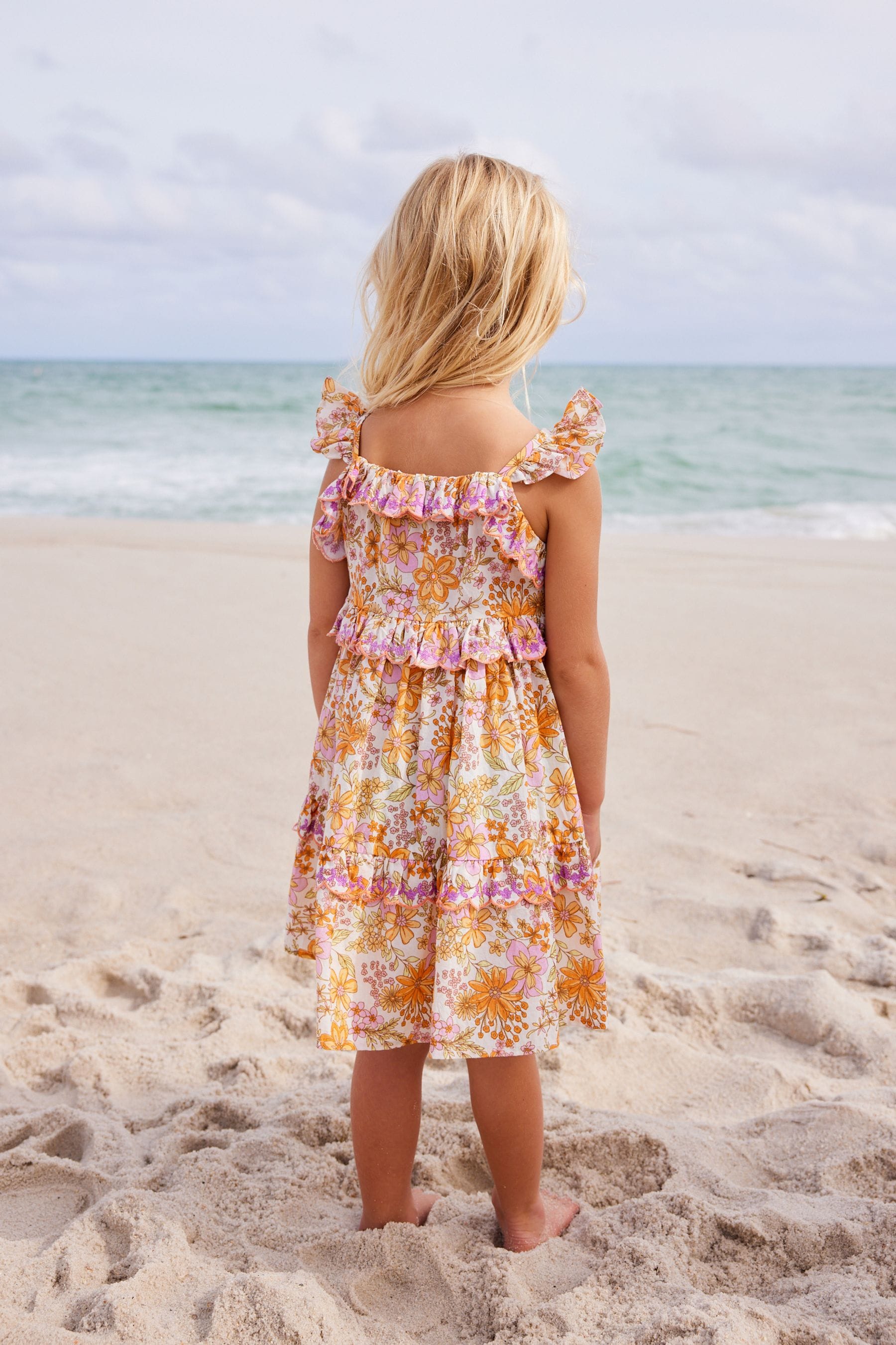 Purple/Orange Floral Tiered Cotton Dress (3mths-8yrs)