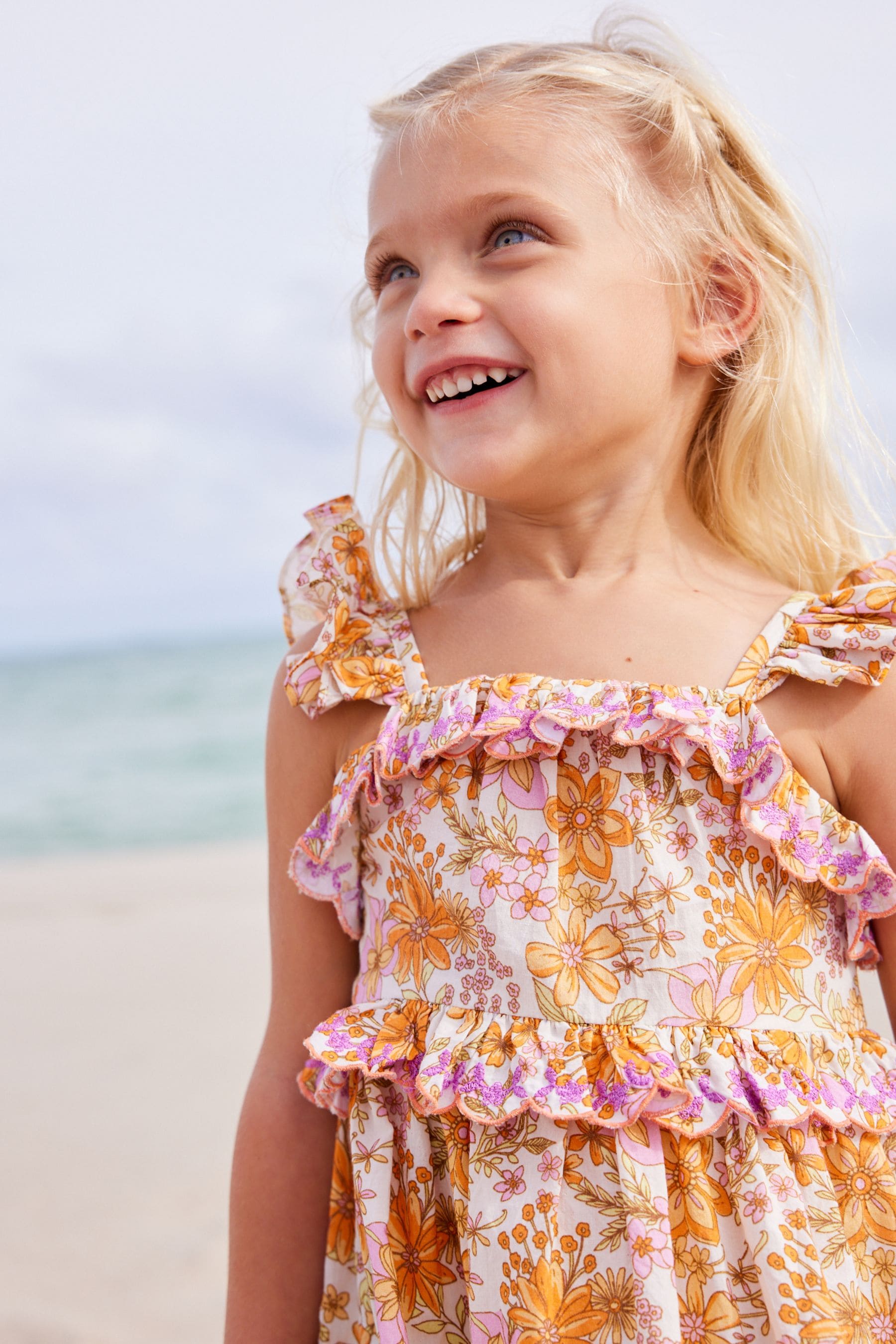 Purple/Orange Floral Tiered Cotton Dress (3mths-8yrs)