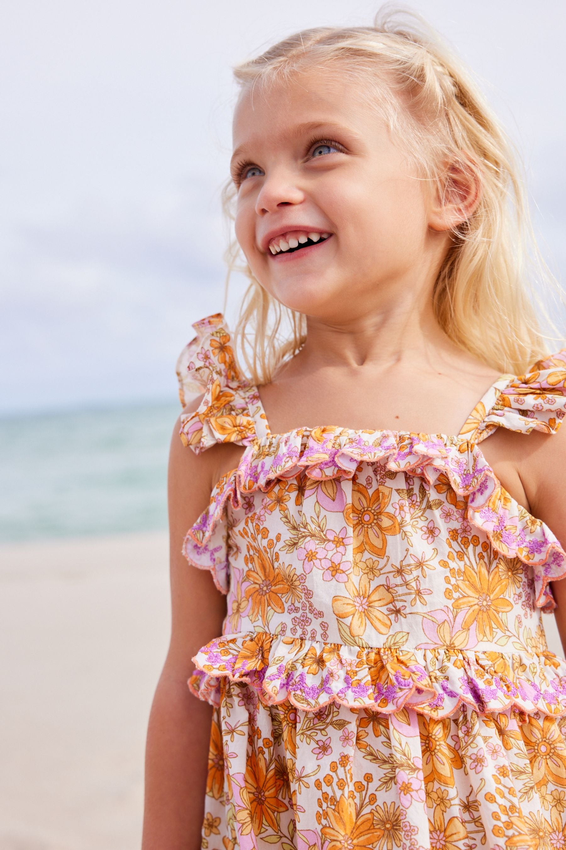 Purple/Orange Floral Tiered Cotton Dress (3mths-8yrs)