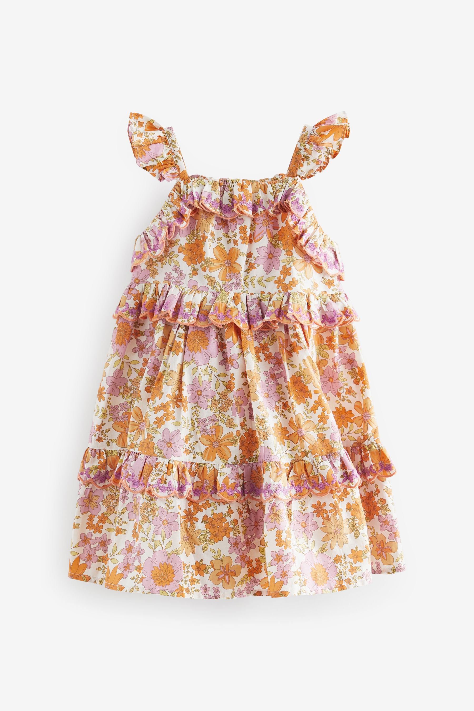 Purple/Orange Floral Tiered Cotton Dress (3mths-8yrs)