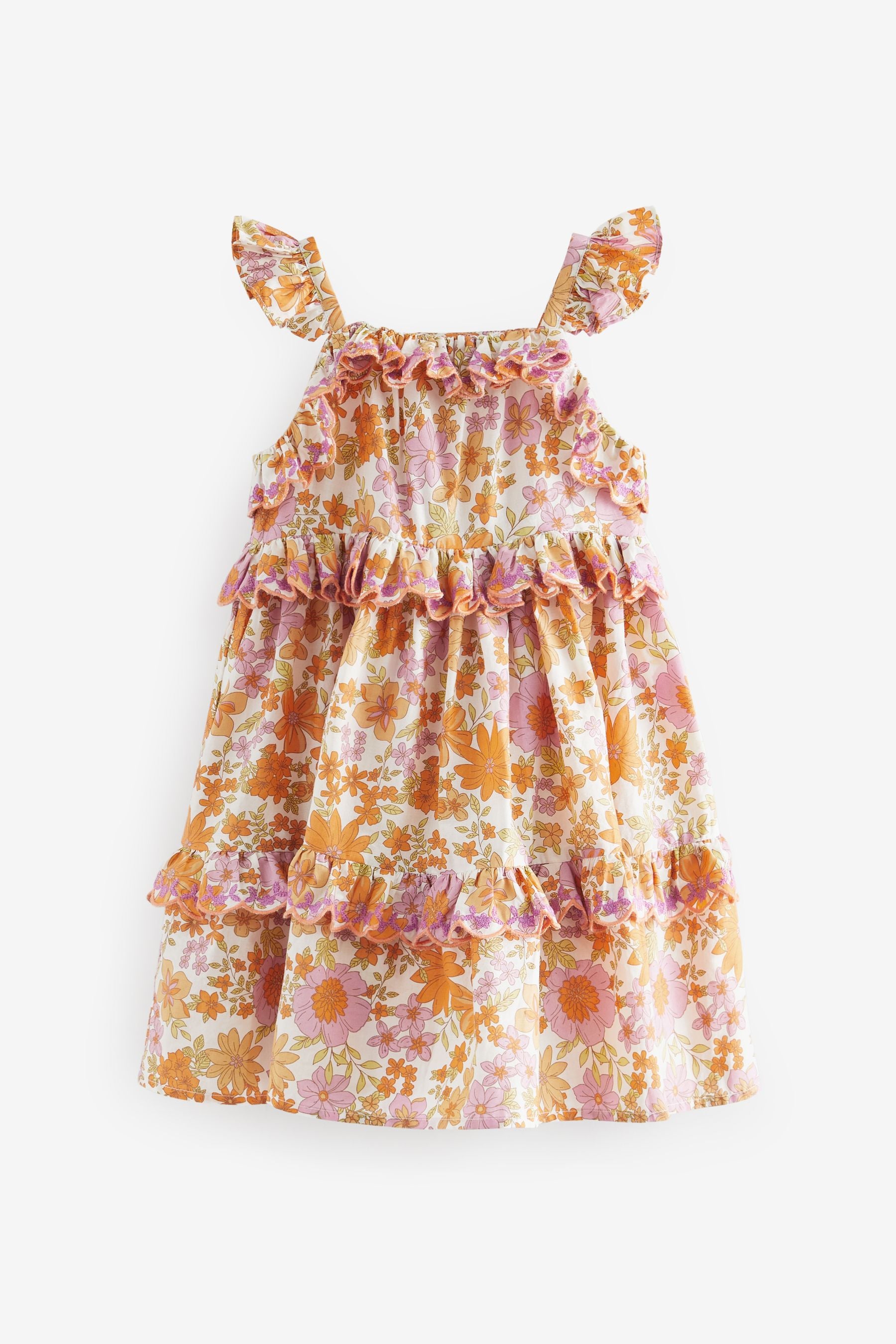 Purple/Orange Floral Tiered Cotton Dress (3mths-8yrs)