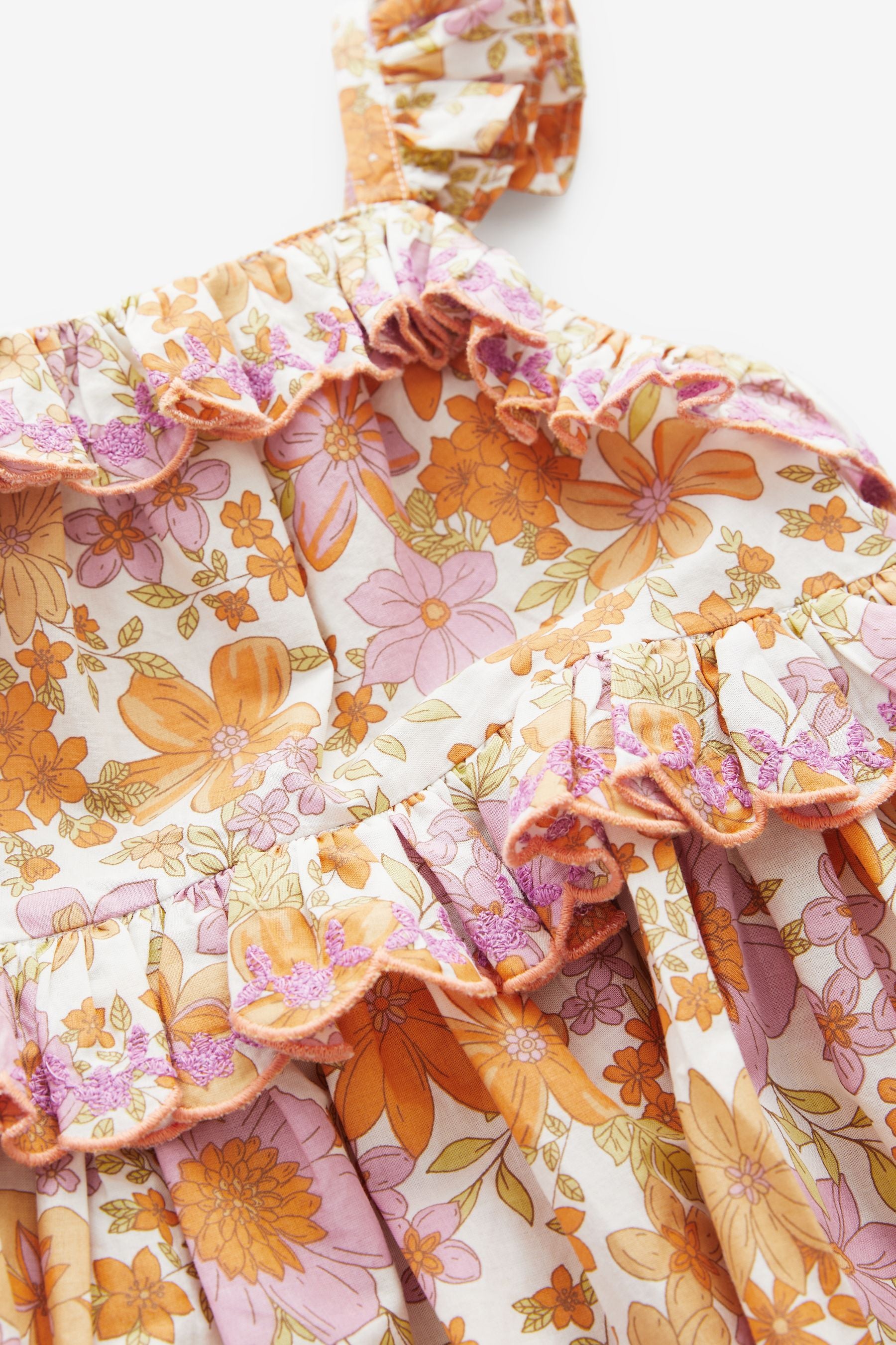 Purple/Orange Floral Tiered Cotton Dress (3mths-8yrs)