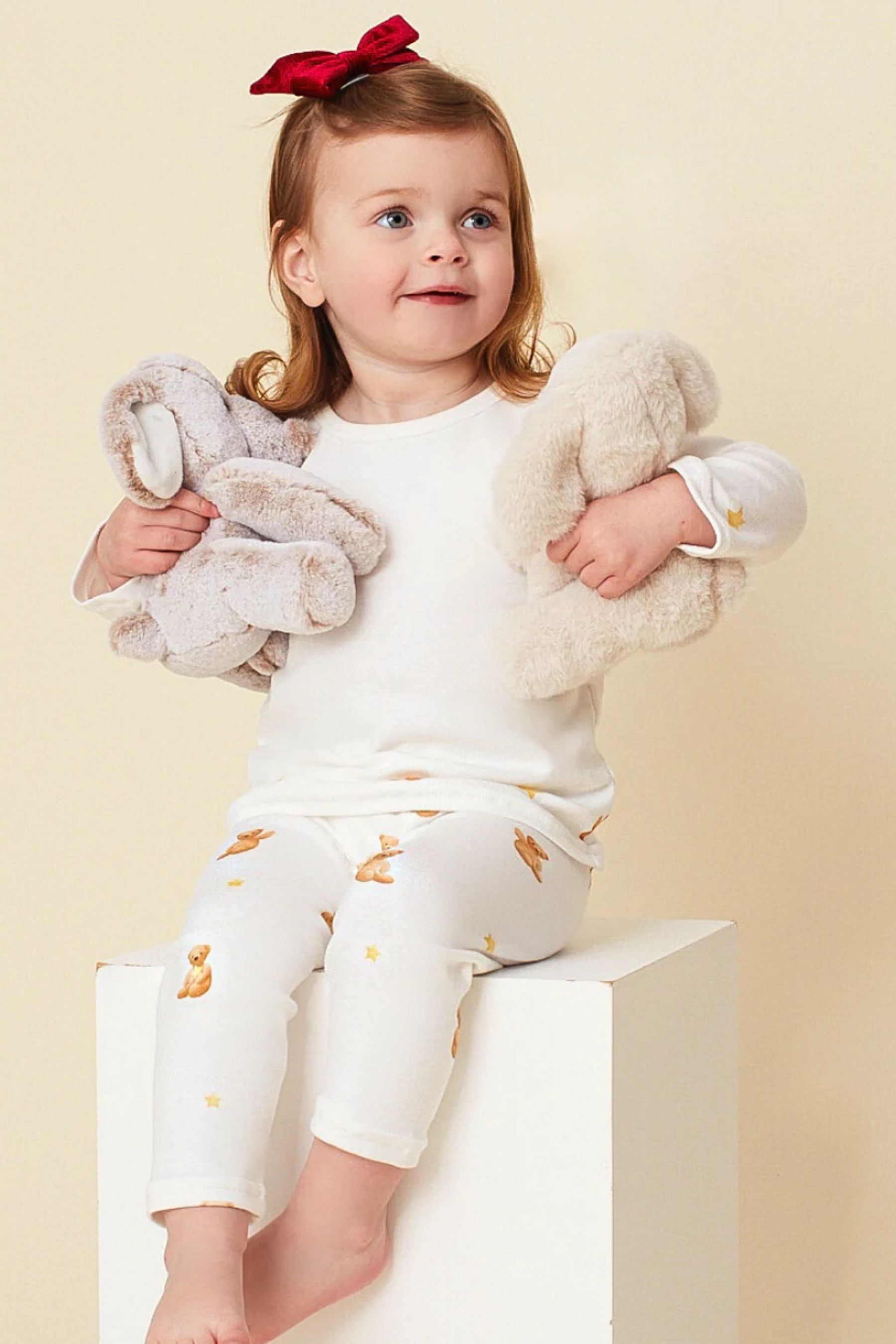 Babbico Teddy Bear Print 100% Cotton White Pyjamas