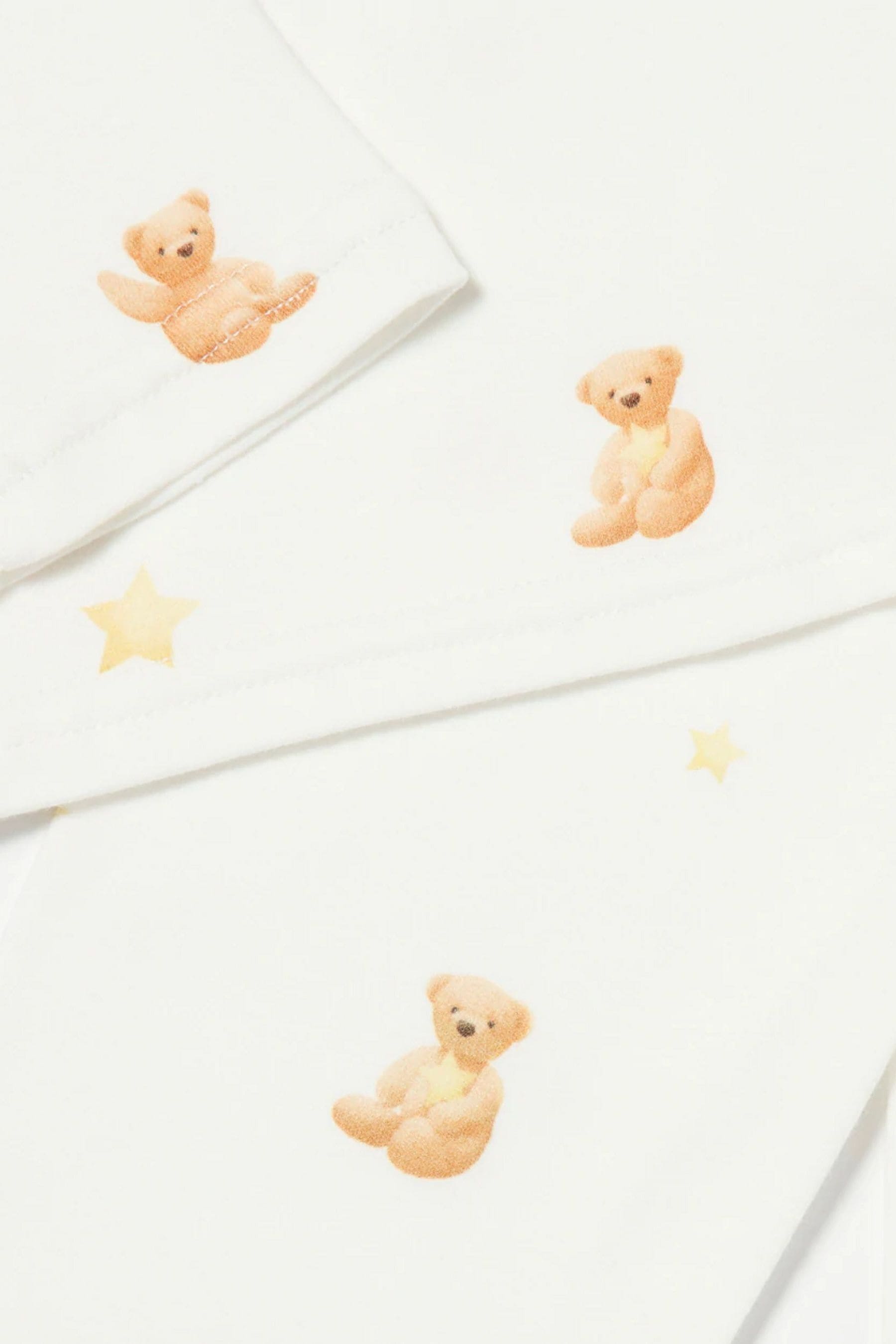 Babbico Teddy Bear Print 100% Cotton White Pyjamas