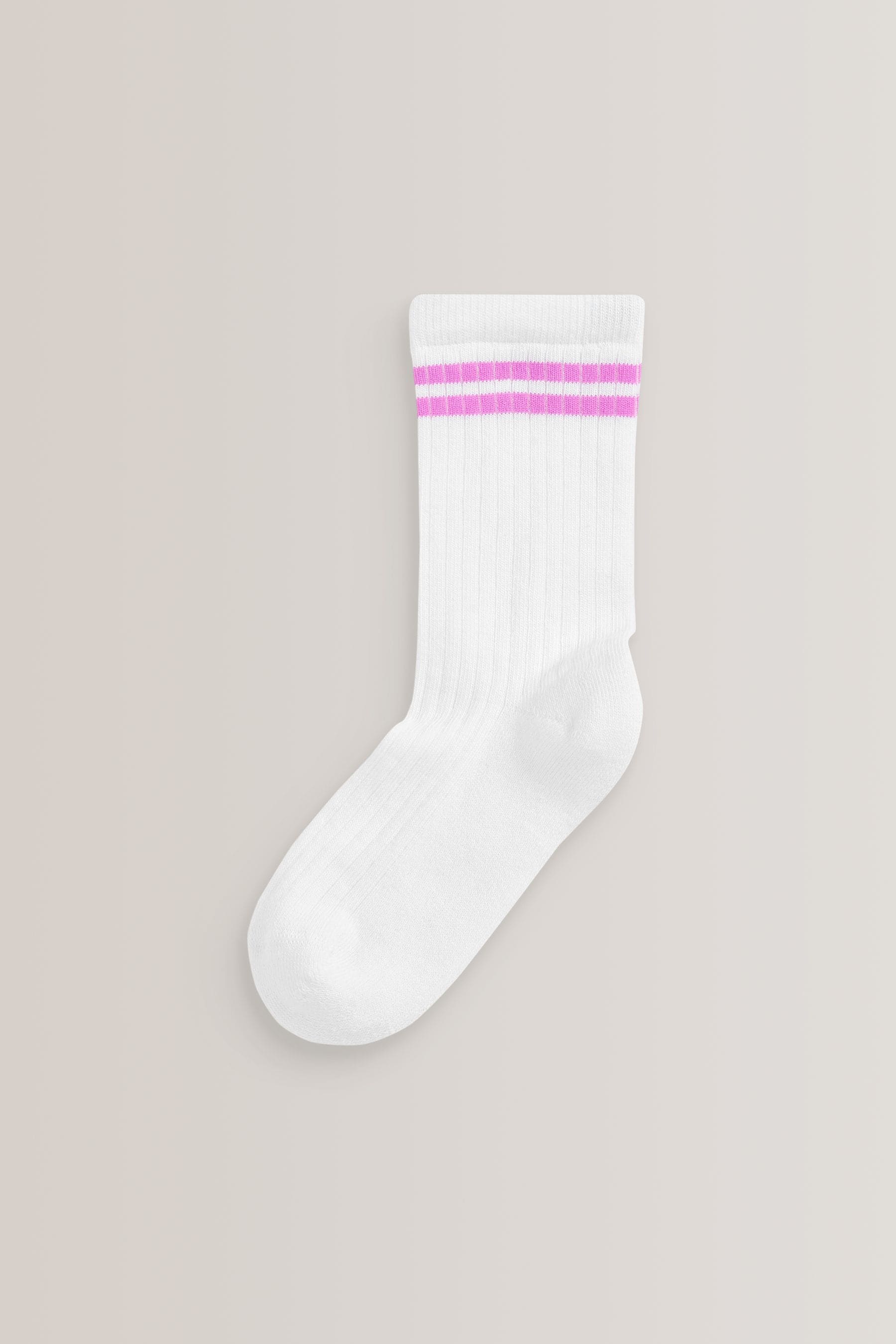 White with fluorescent stripe Cotton Rich Cushioned Sole Ankle Socks 3 Pack