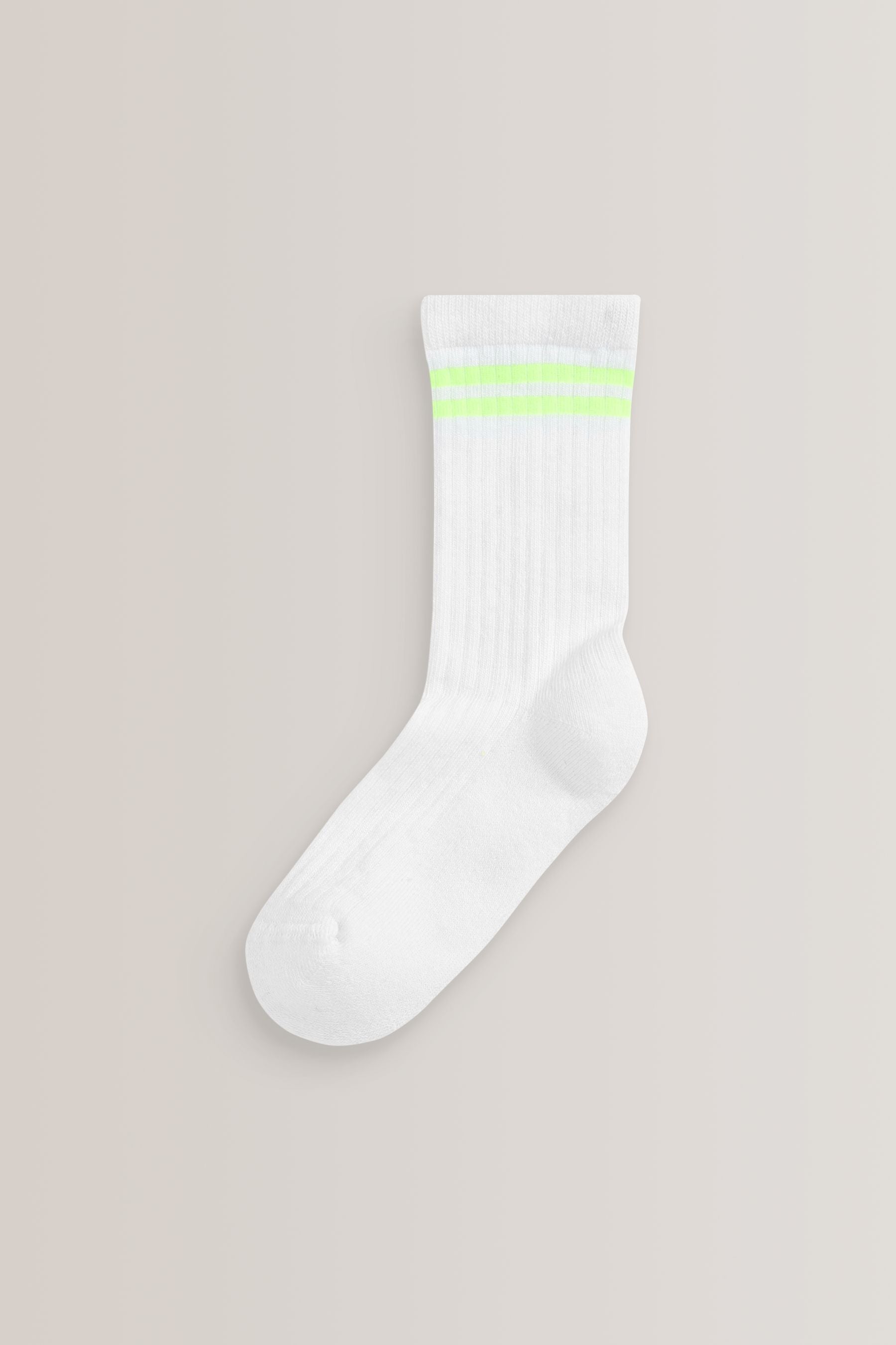 White with fluorescent stripe Cotton Rich Cushioned Sole Ankle Socks 3 Pack