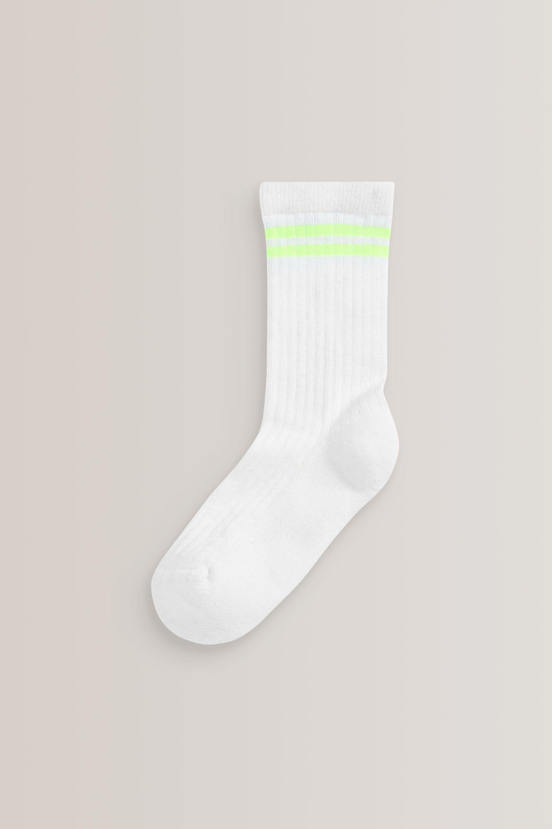 White with fluorescent stripe Regular Length Cotton Rich Cushioned Sole Ankle Socks 3 Pack