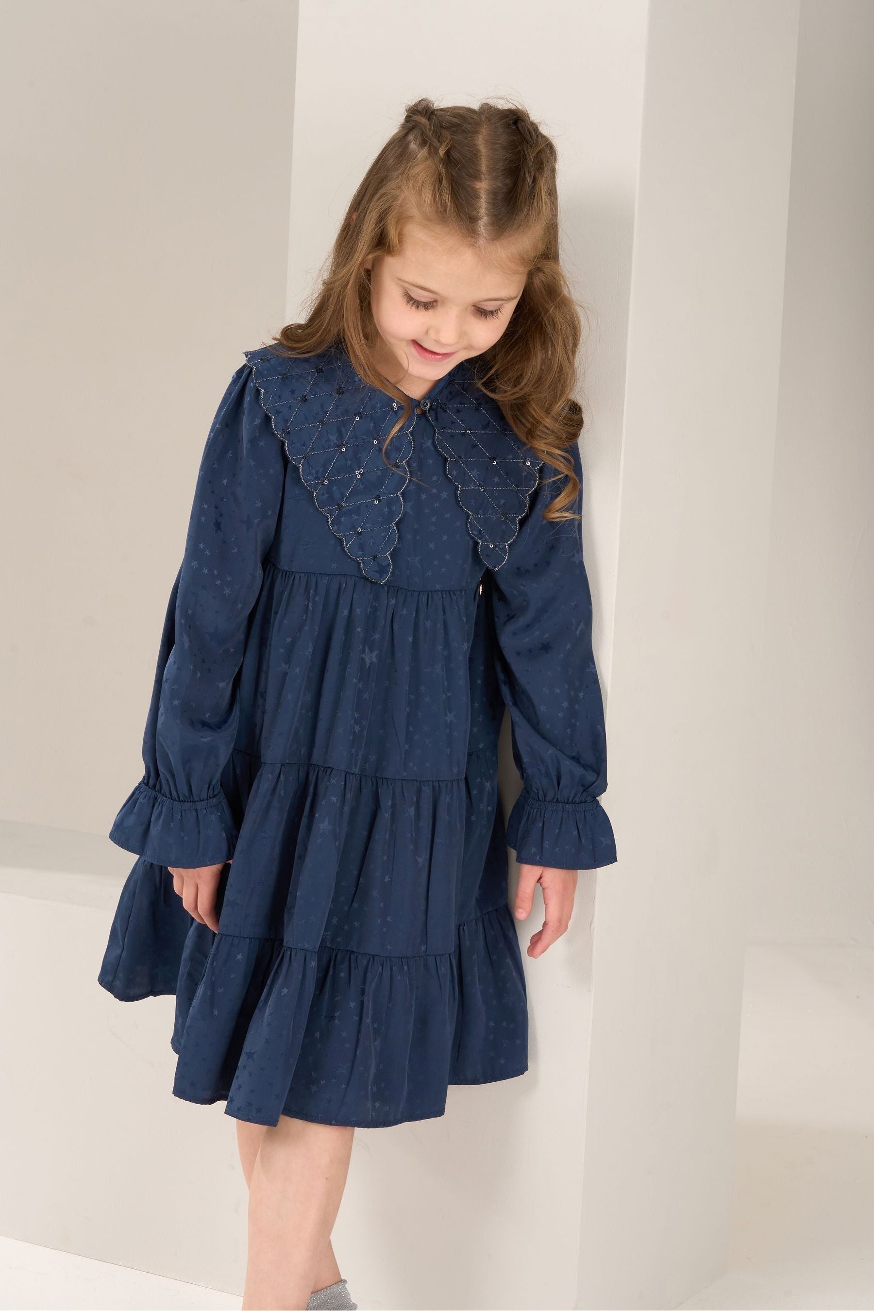 Angel & Rocket Blue Sophia Jacquard Star Dress