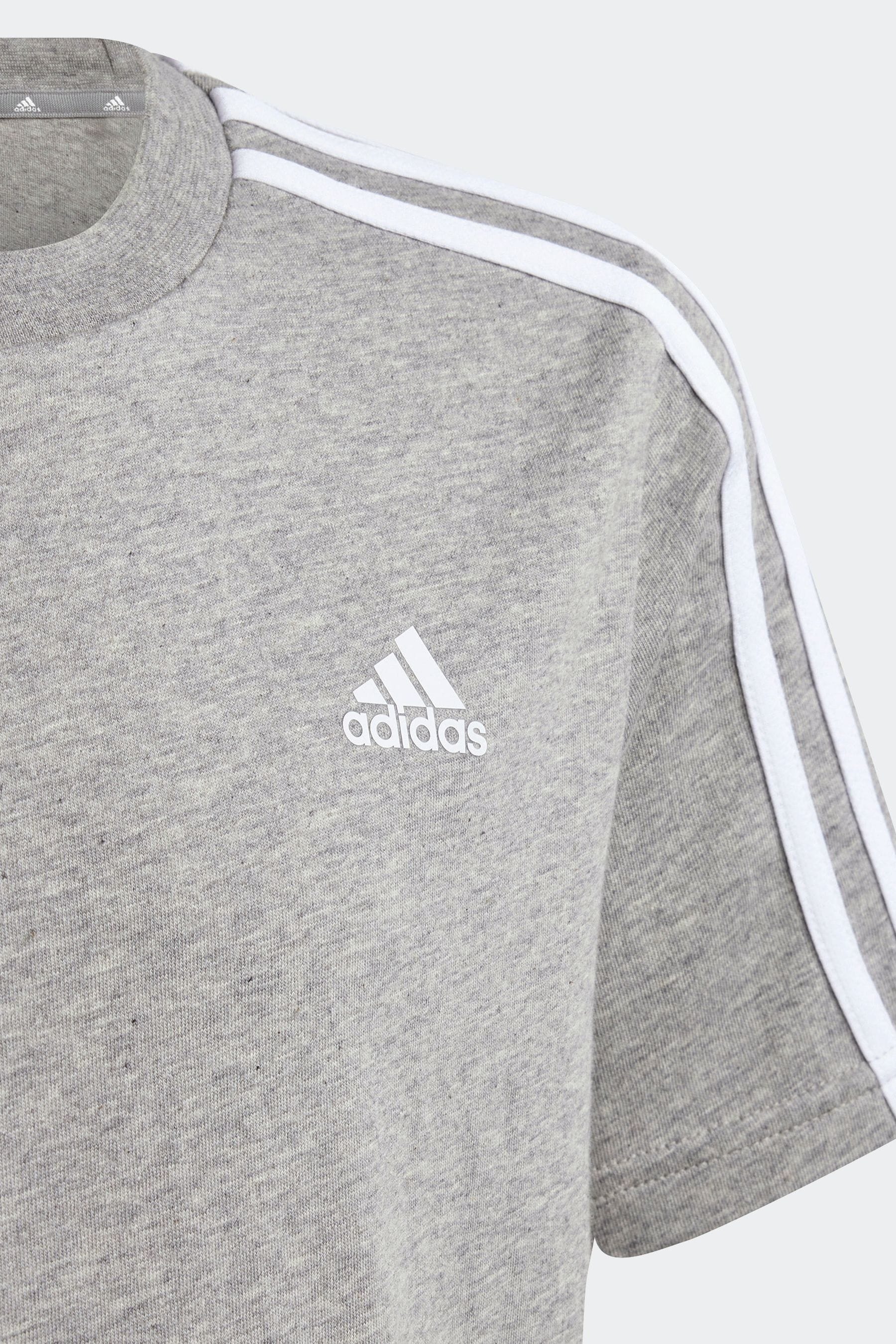 adidas Grey Essentials 3 Stripes 100% Cotton T-Shirt